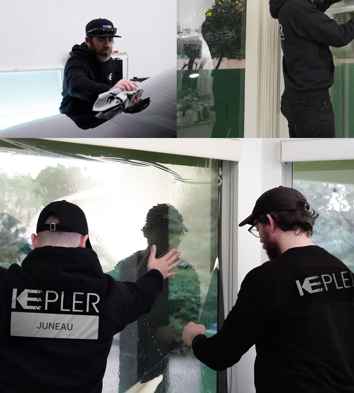 Expert Technician Applying Ceramic Window Tint to Home in Juneau