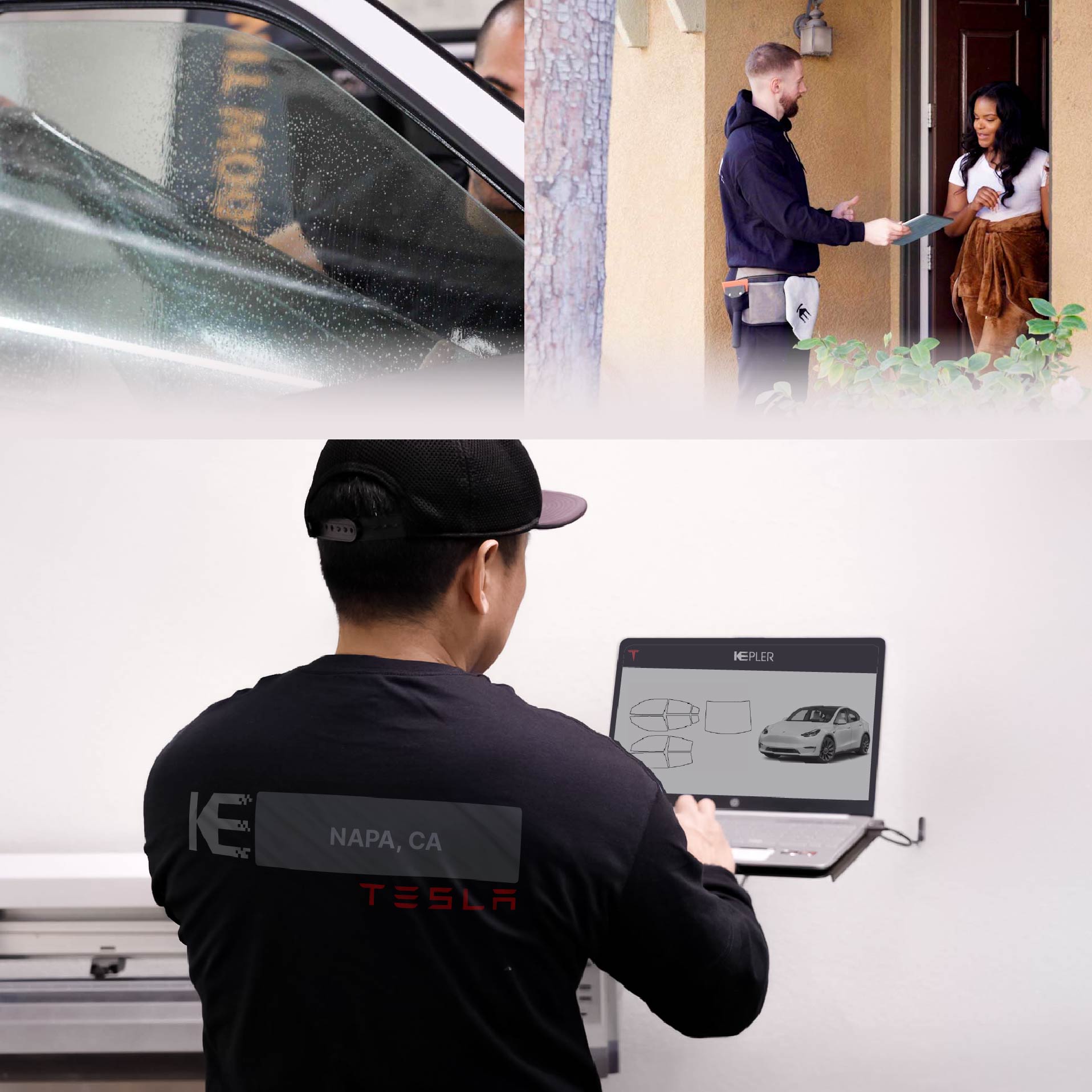 Kepler Technician Installing High-tech Window Tint to Tesla in Napa