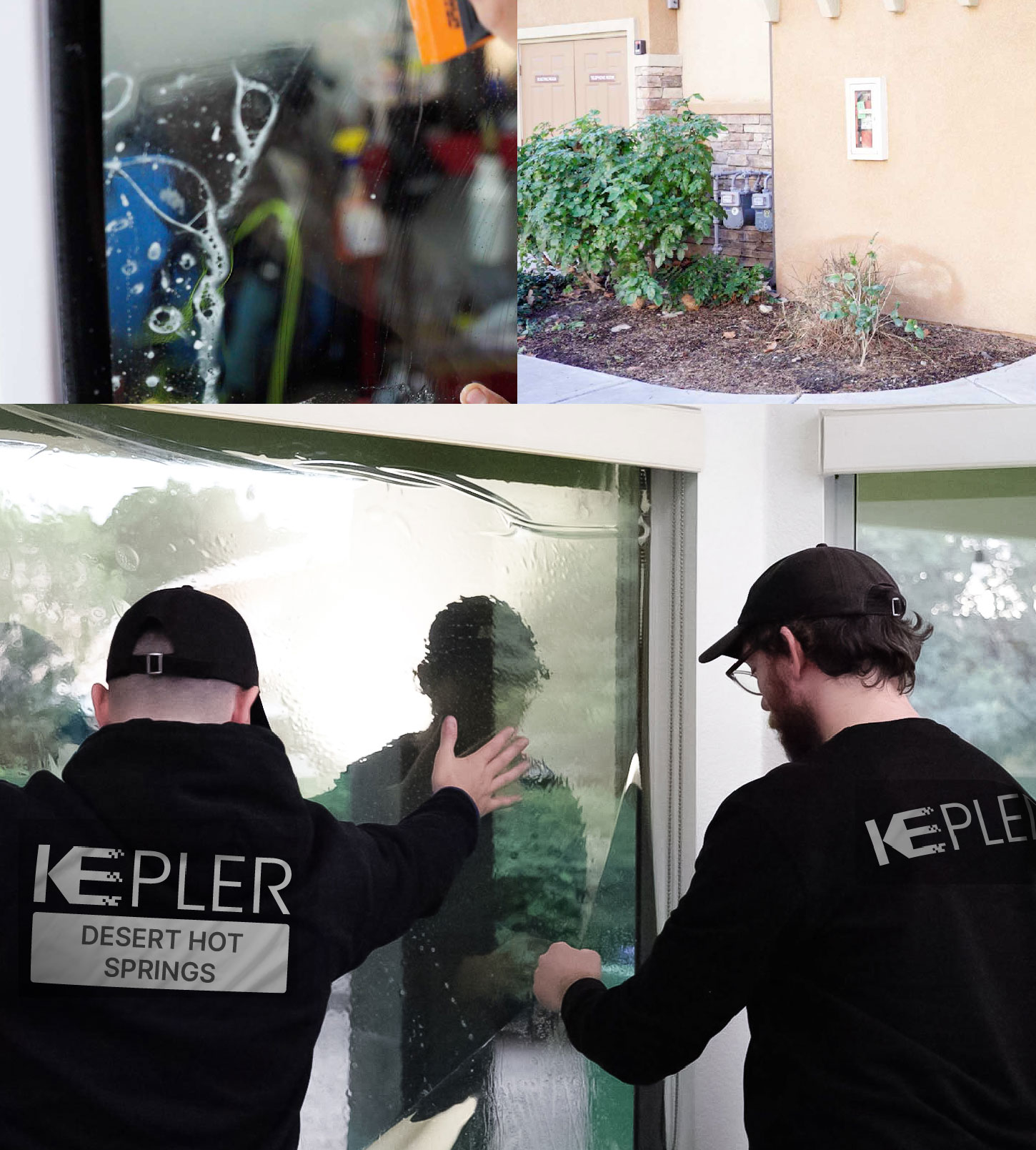 Kepler Technician Applying Ceramic Window Tint to Home in Desert Hot Springs