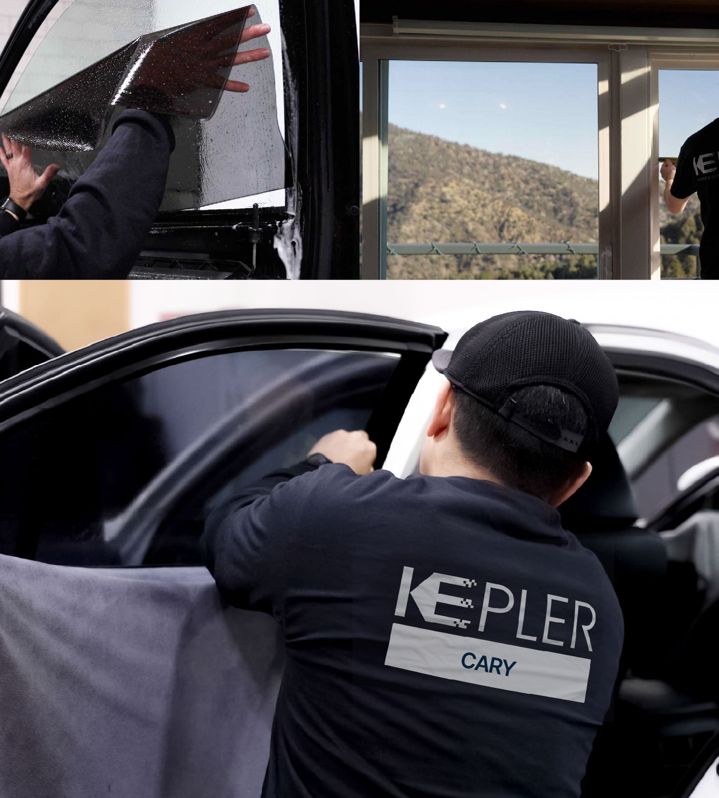 Automotive Window Tinting Expert Applying Film in Cary, Illinois