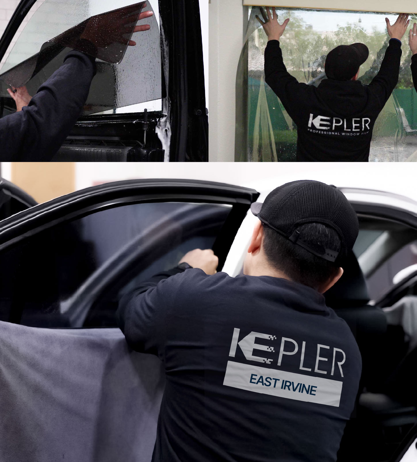 Automotive Window Tinting Expert Applying Film in East Irvine, California