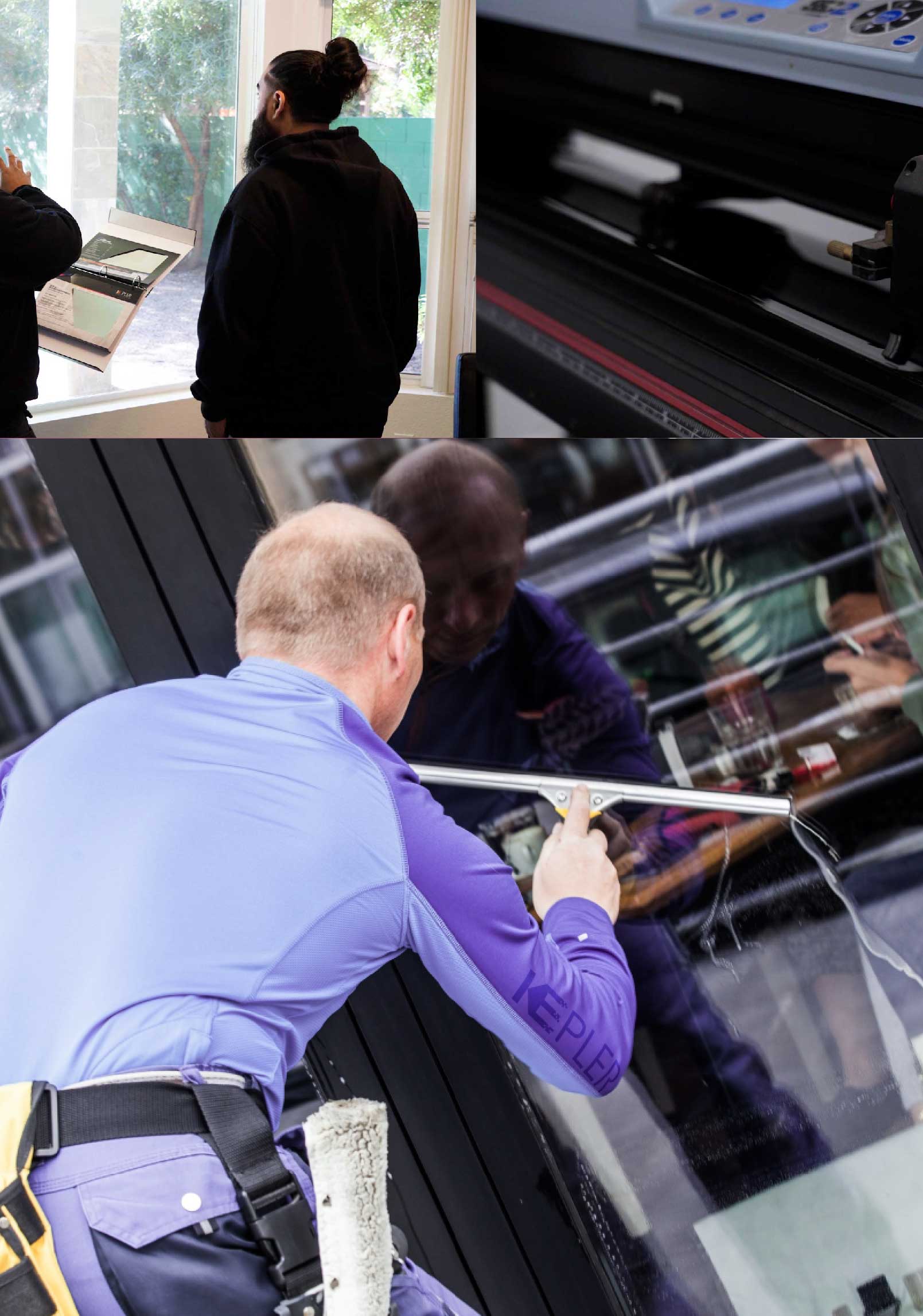 Kepler Professional Applying Anti-Graffiti Window Film to a Burlington Shop Front