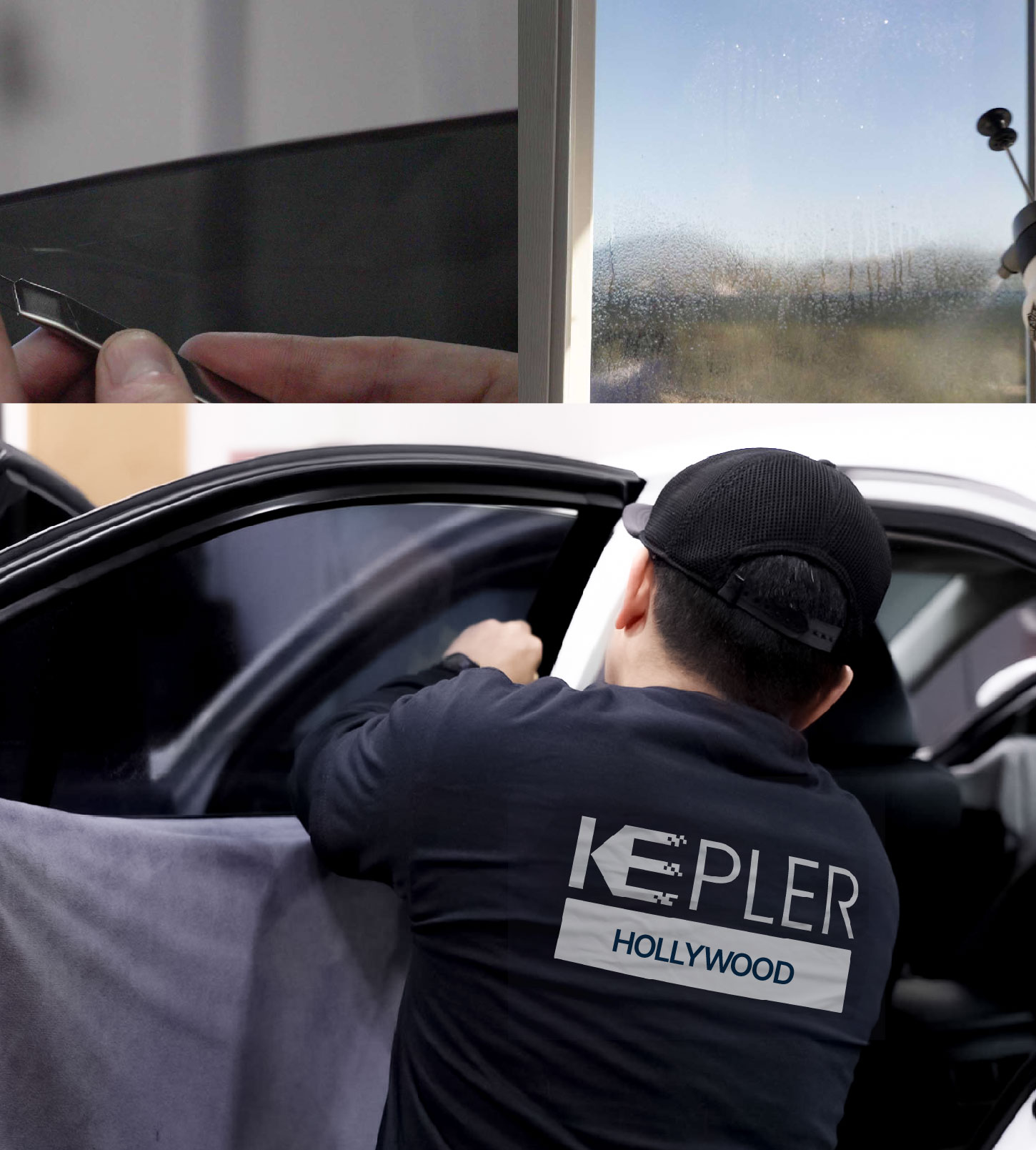 Automotive Window Tinting Expert Applying Film in Hollywood, Florida