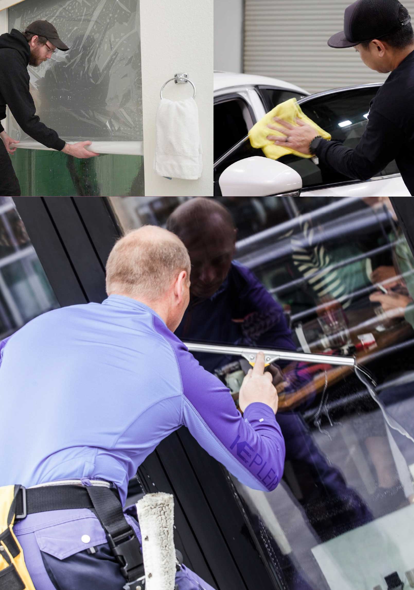 Kepler Skilled Applying Anti-Graffiti Window Film to a Bainbridge Island Shop Front