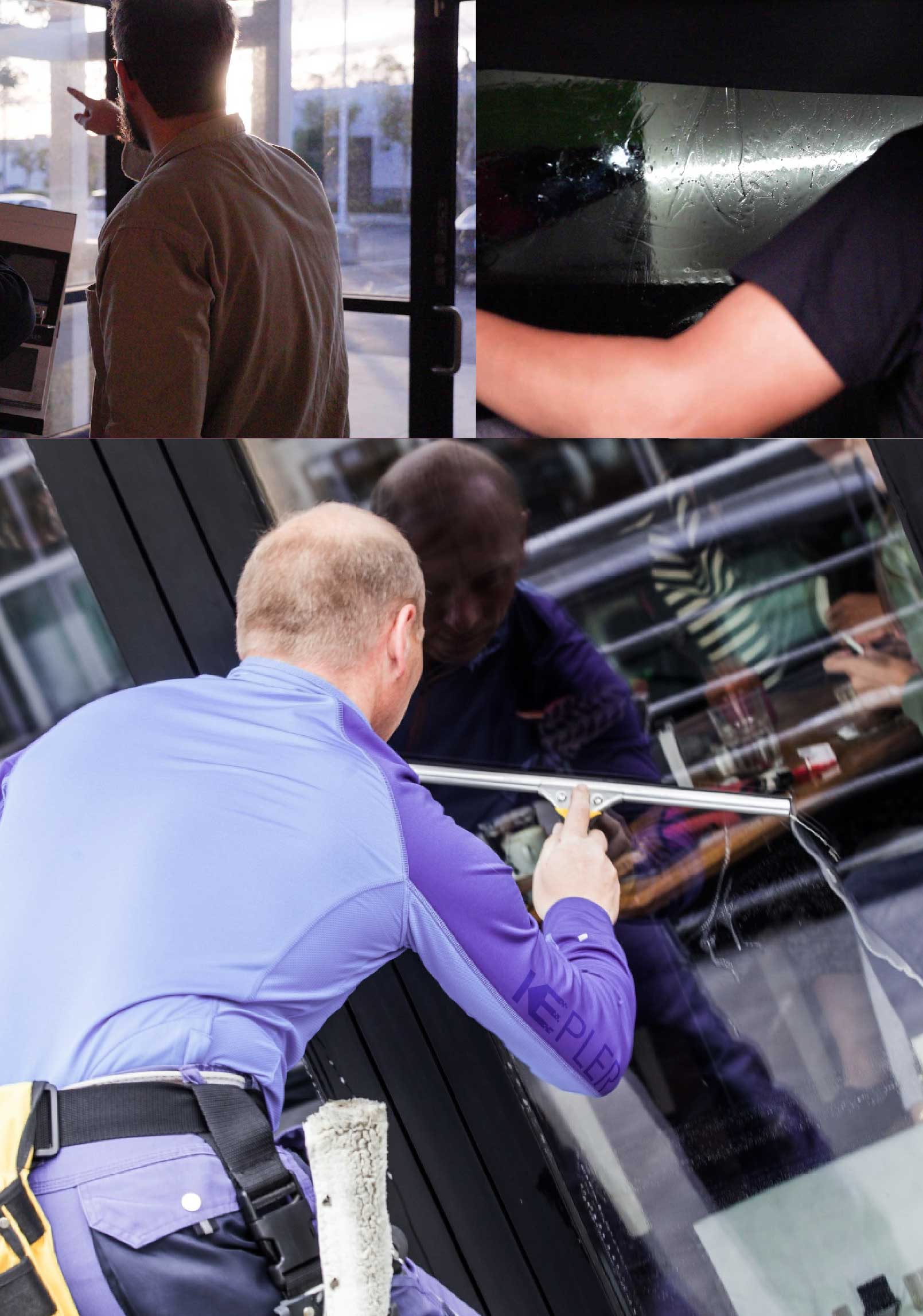 Kepler Skilled Applying Anti-Graffiti Window Film to a Valley Stream Shop Front