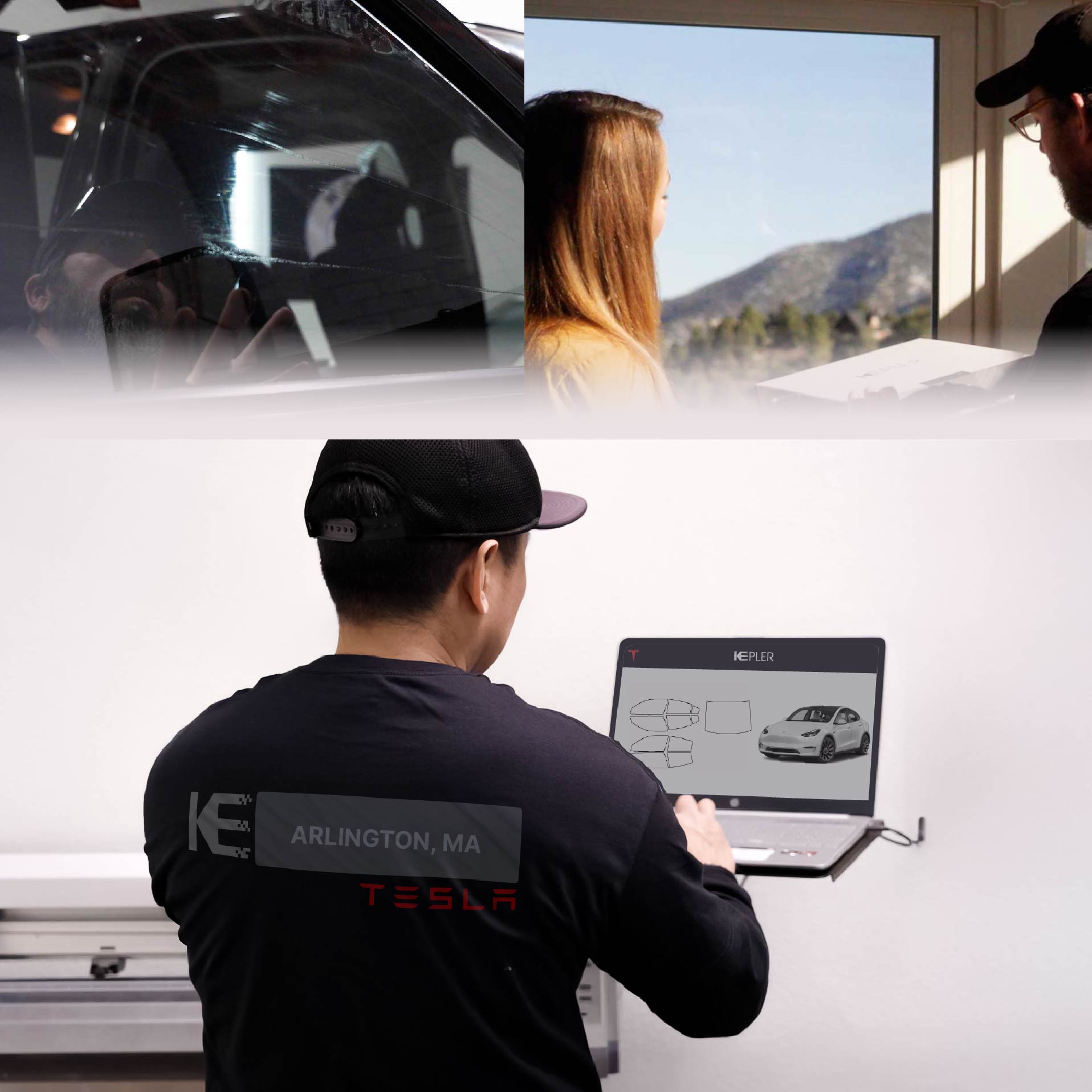 Kepler Technician Fitting Advanced Window Tint to Tesla in Arlington