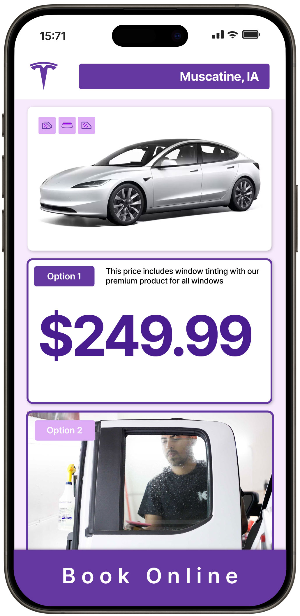 View Reasonable Tesla Window Tinting Rates in Muscatine, Iowa