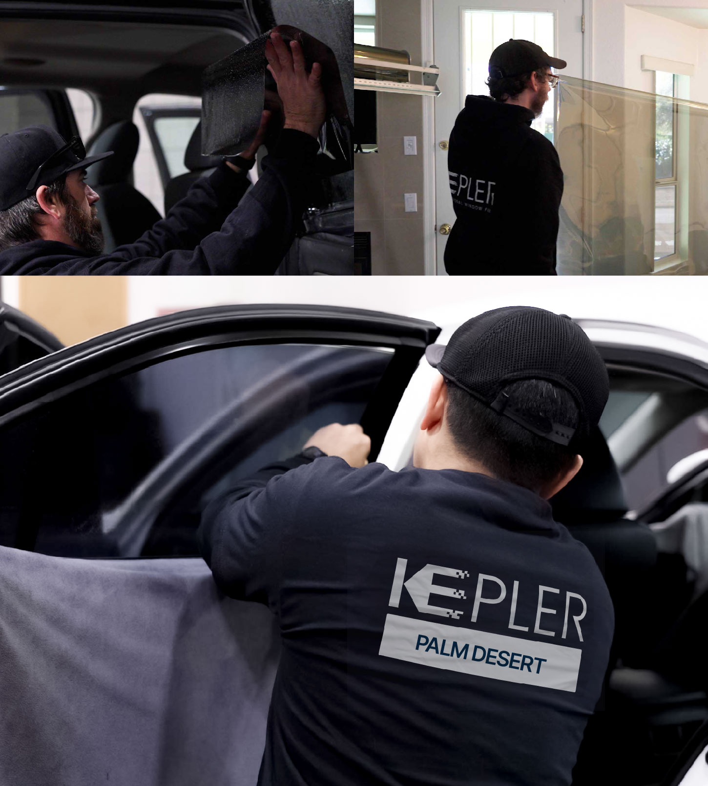 Automotive Window Tinting Expert Applying Film in Palm Desert, California