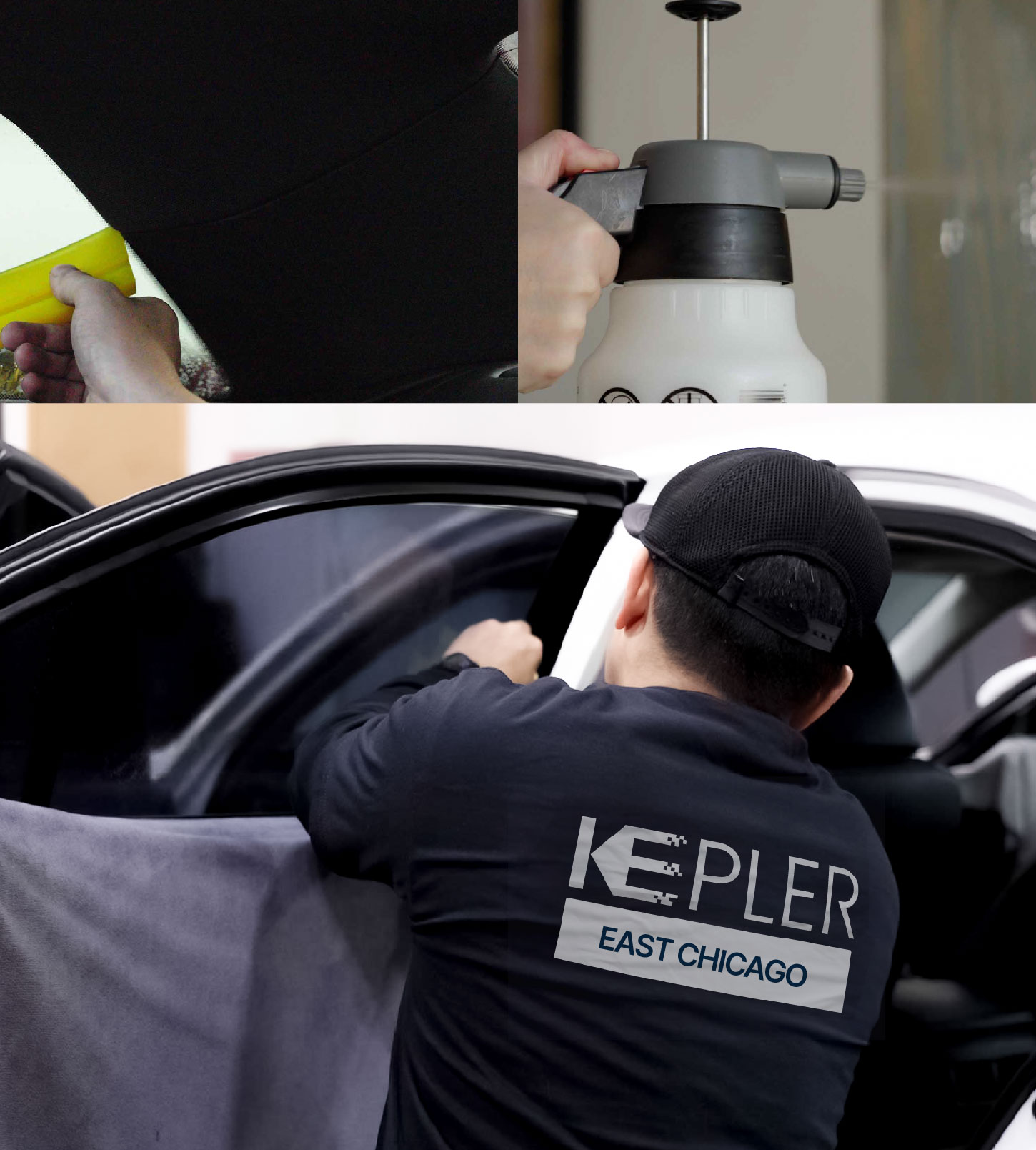 Automotive Window Tinting Expert Applying Film in East Chicago, Indiana