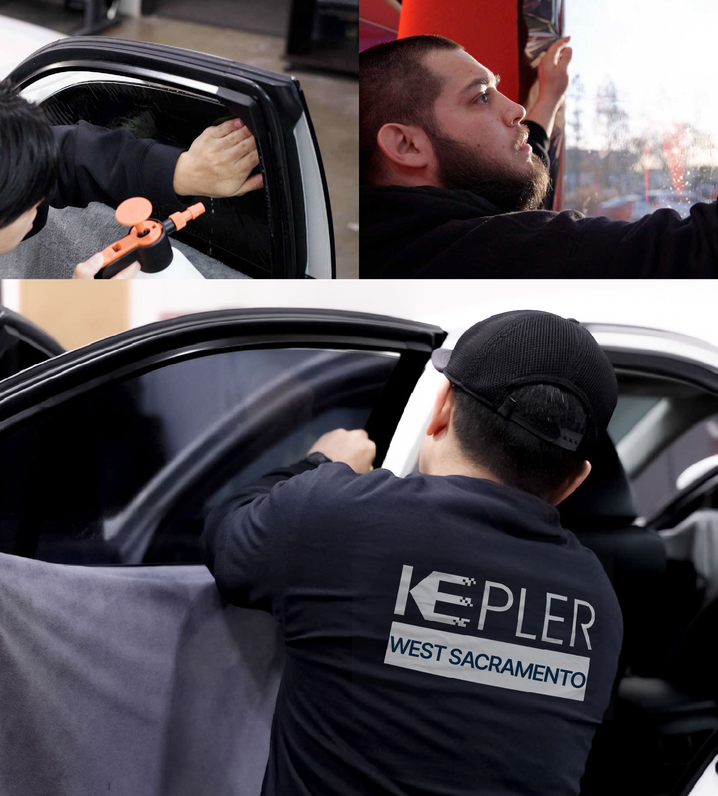Automotive Window Tinting Expert Applying Film in West Sacramento, California