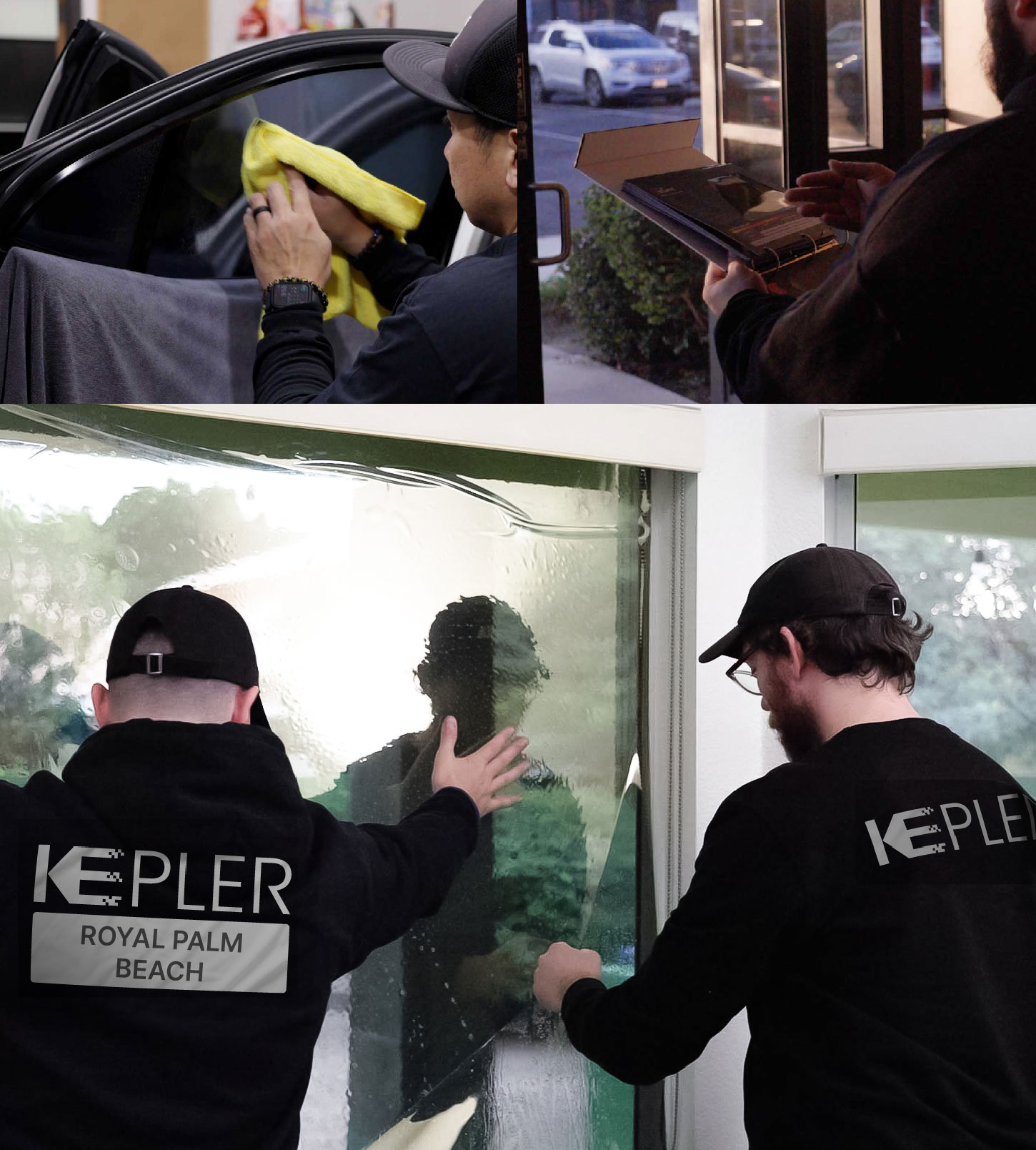 Expert Technician Applying High-tech Window Tint to Home in Royal Palm Beach