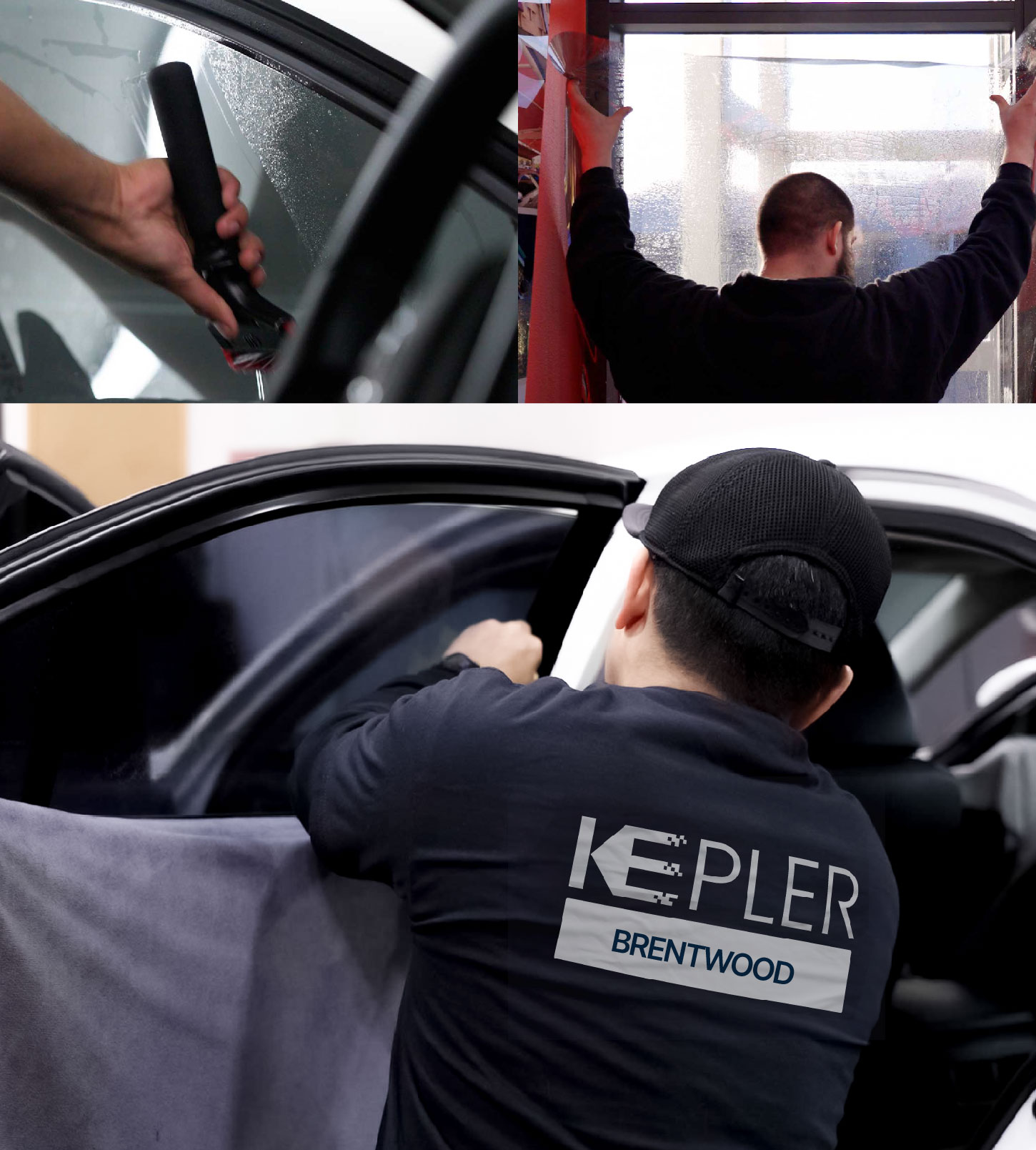 Automotive Window Tinting Expert Applying Film in Brentwood, California