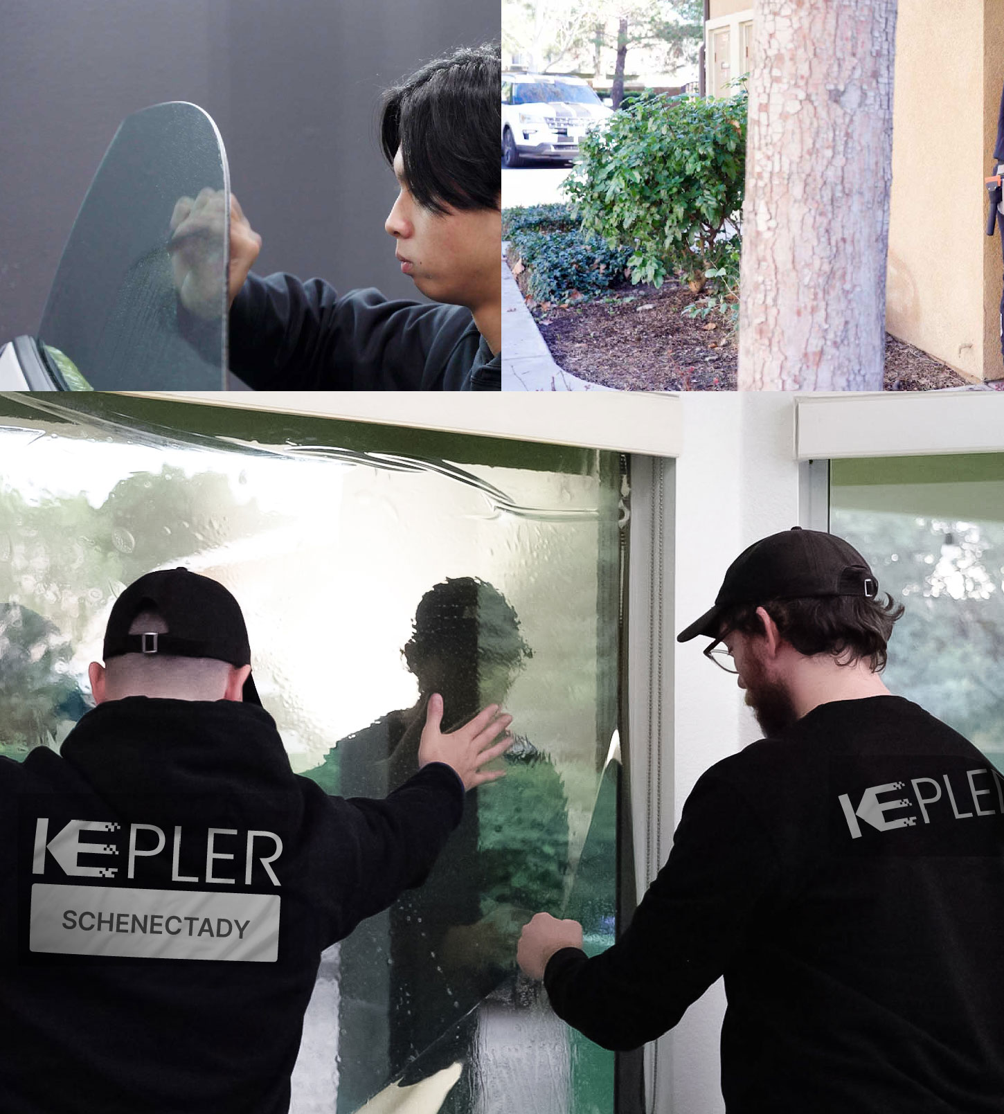 Kepler Technician Applying Advanced Window Tint to Home in Schenectady