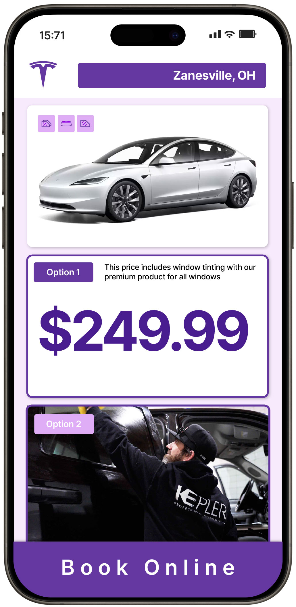 View Reasonable Tesla Window Tinting Prices in Zanesville, Ohio