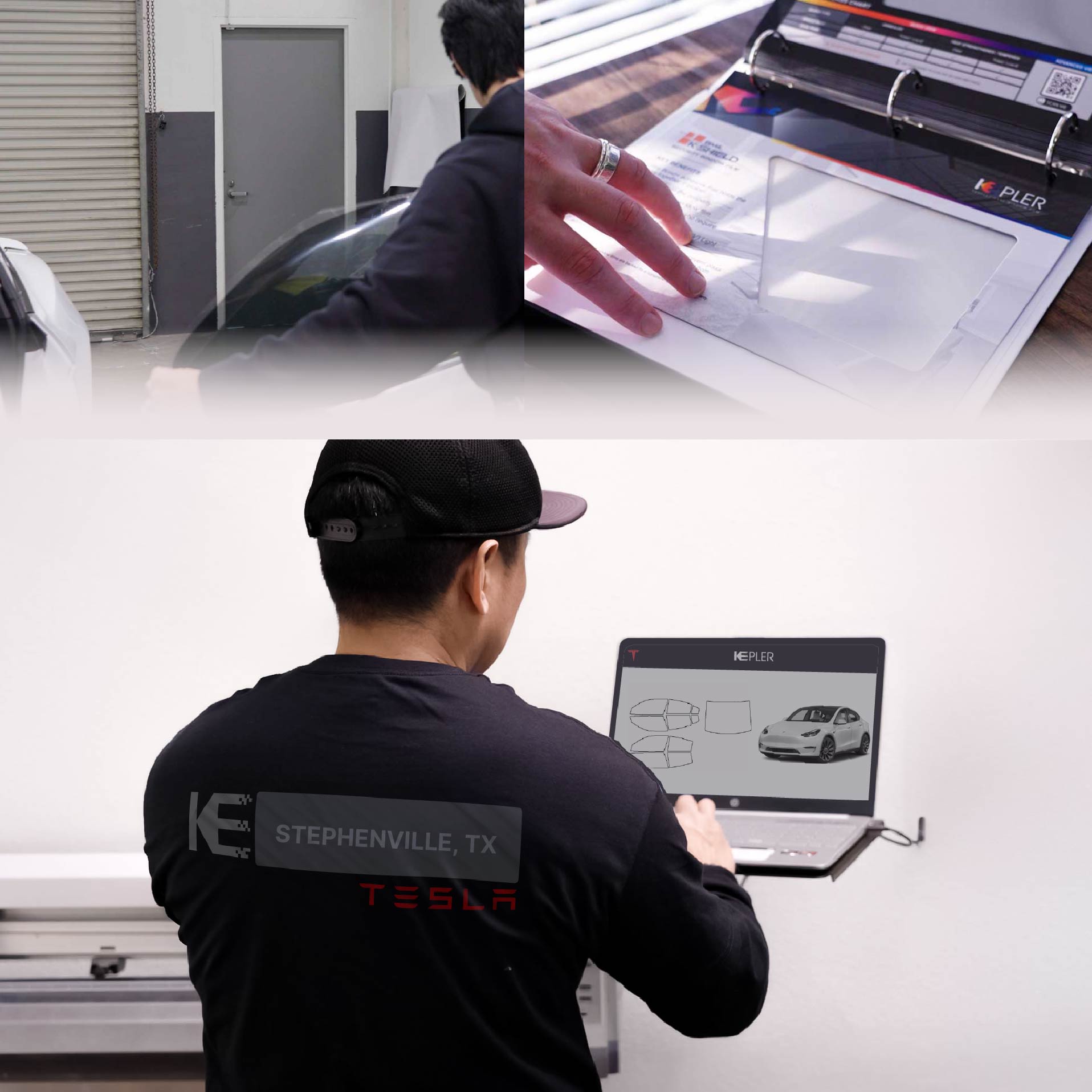 Kepler Technician Fitting High-tech Window Tint to Tesla in Stephenville