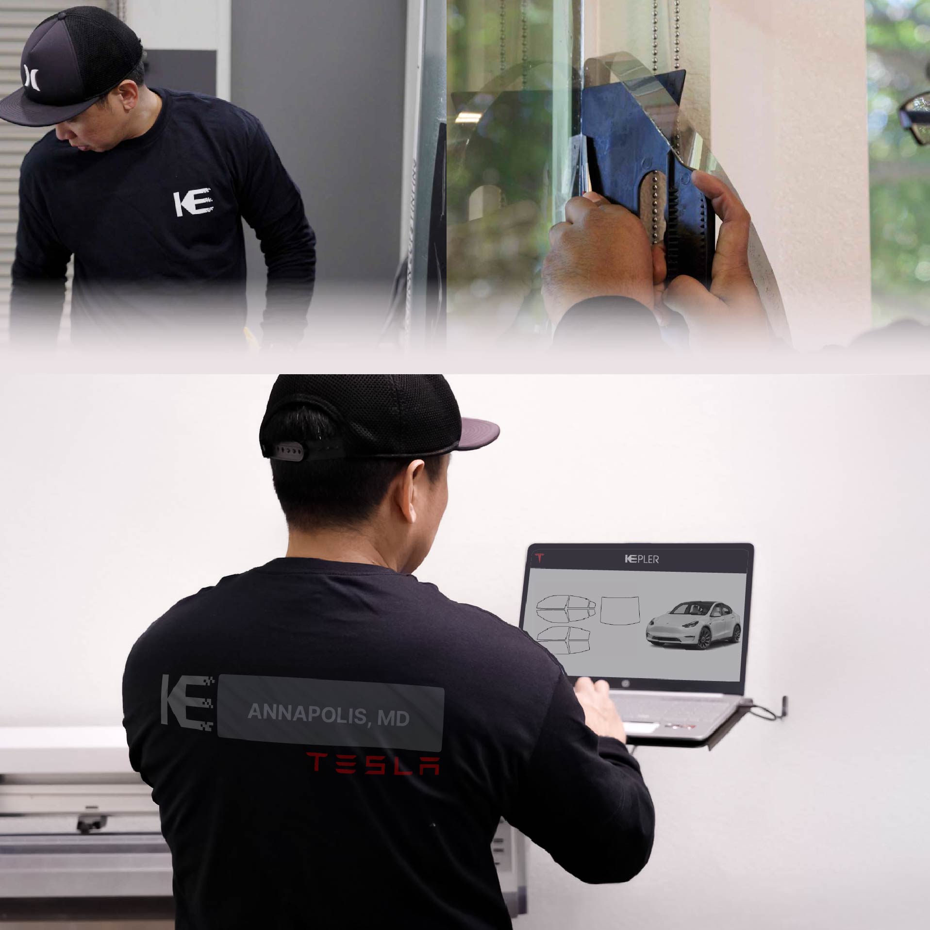 Kepler Technician Installing Advanced Window Tint to Tesla in Annapolis