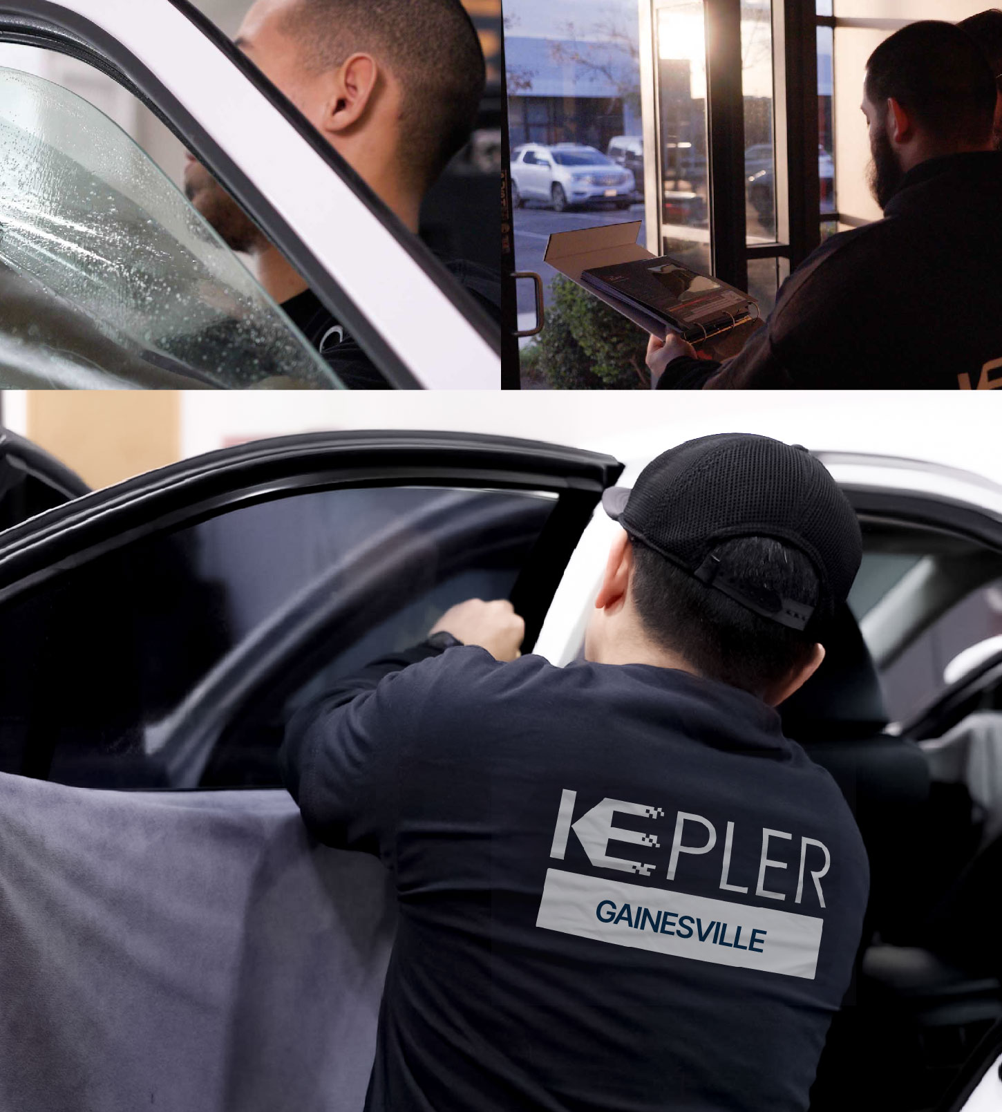 Automotive Window Tinting Expert Applying Film in Gainesville, Texas