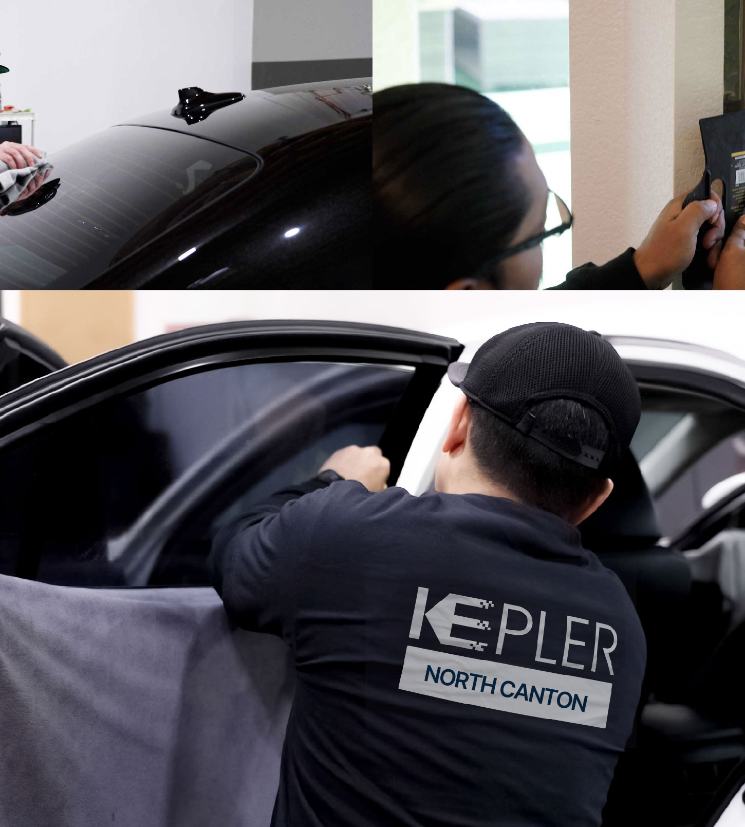 Automotive Window Tinting Expert Applying Film in North Canton, Ohio