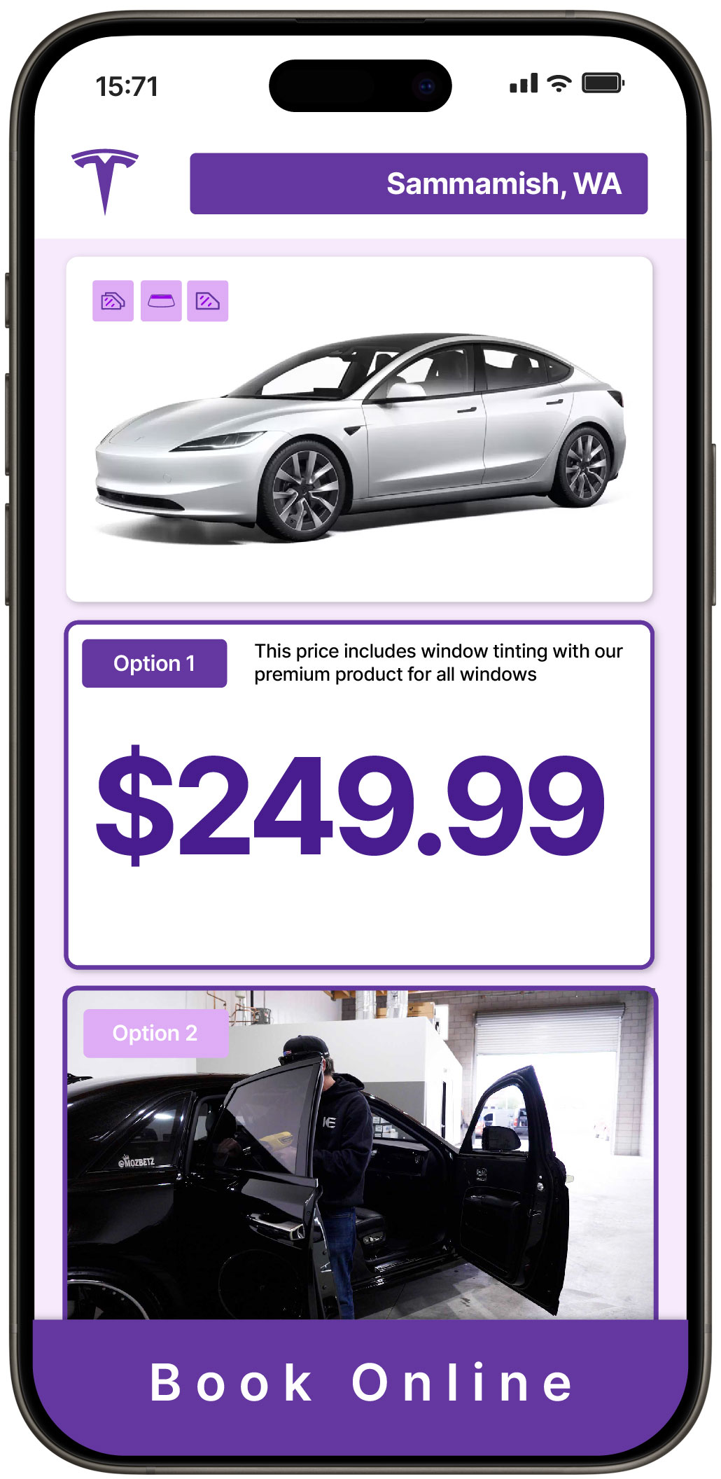 View Competitive Tesla Window Tinting Rates in Sammamish, Washington