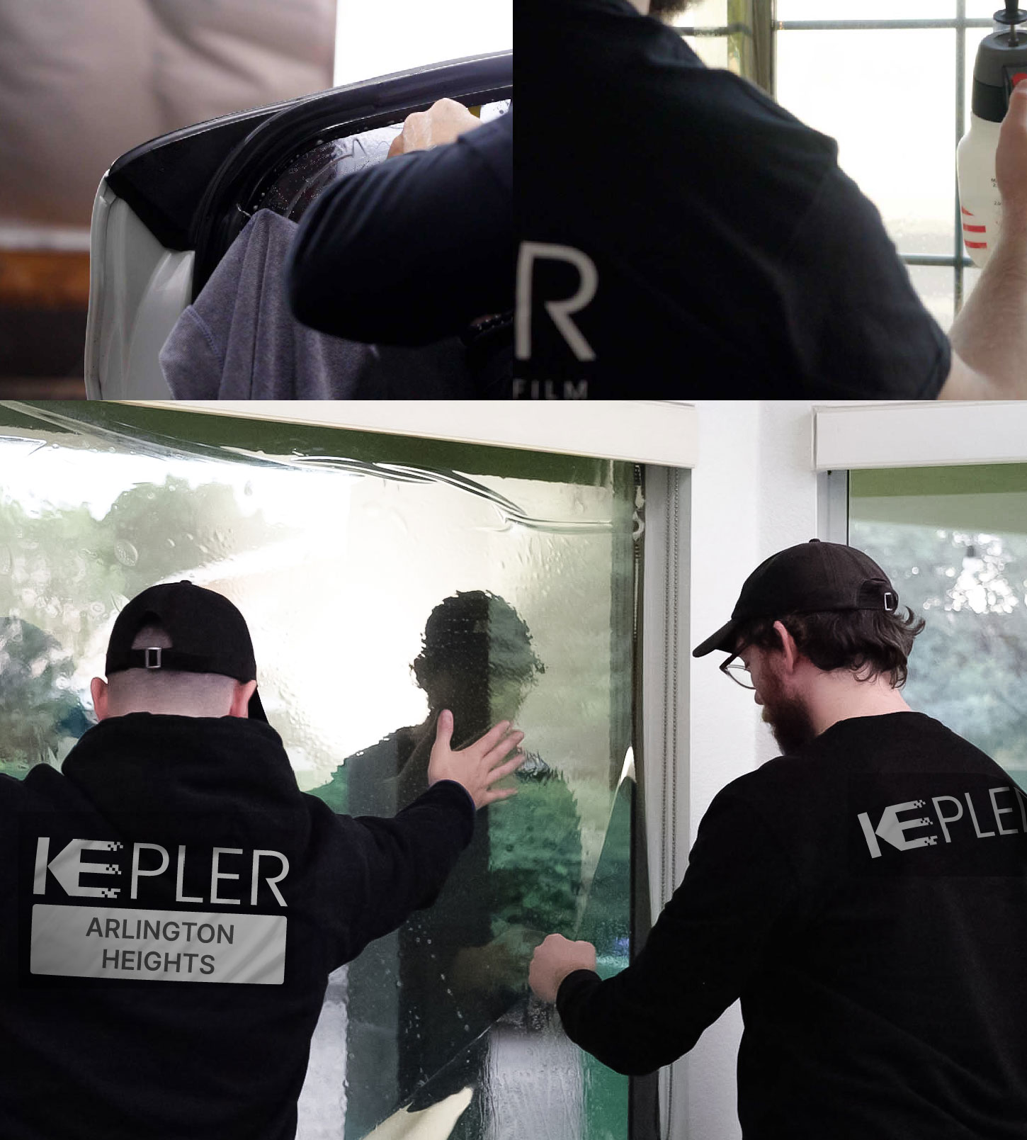 Expert Technician Applying High-tech Window Tint to Home in Arlington Heights