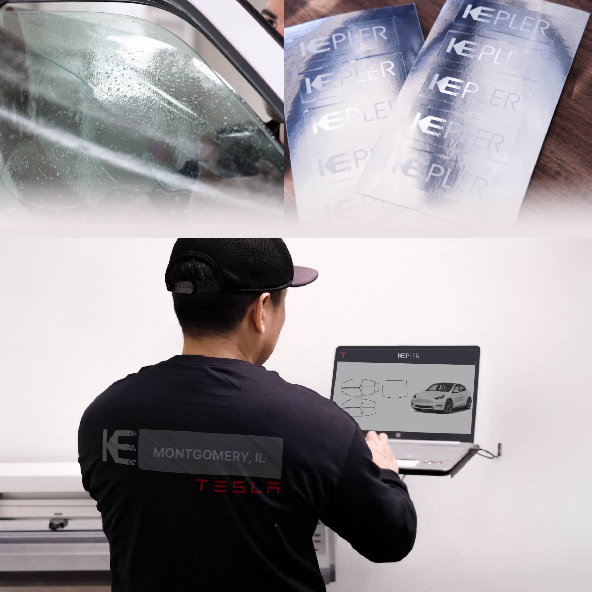 Expert Technician Fitting Advanced Window Tint to Tesla in Montgomery