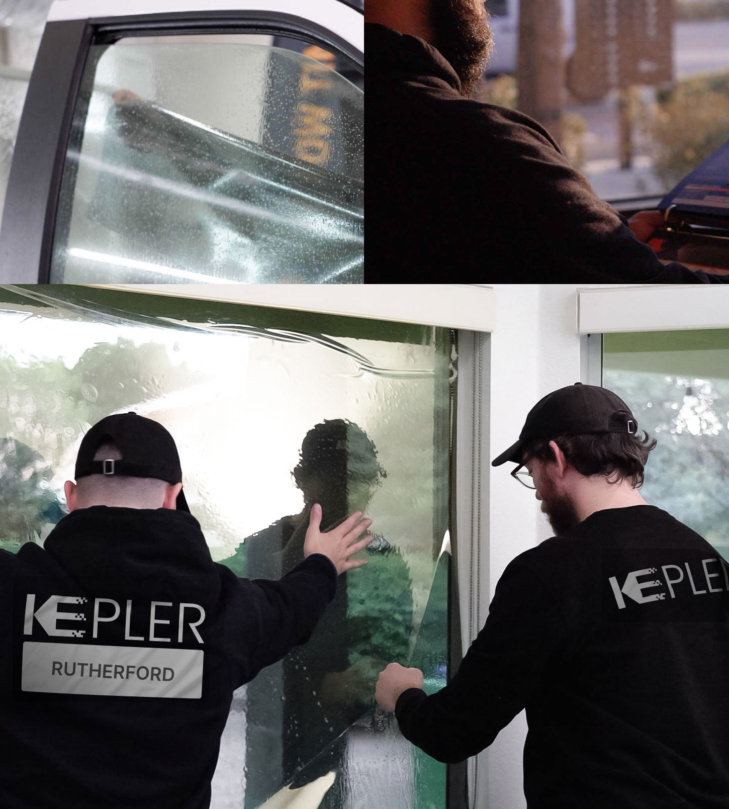 Expert Technician Fitting Advanced Window Tint to Home in Rutherford