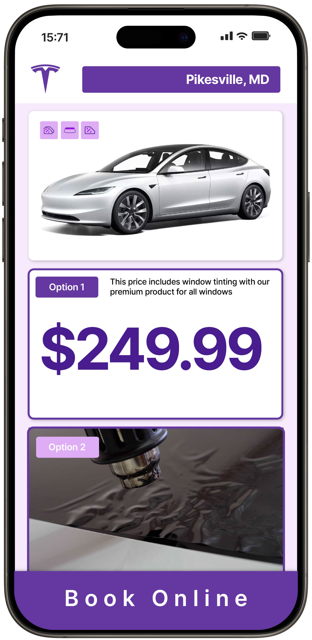 View Competitive Tesla Window Tinting Prices in Pikesville, Maryland