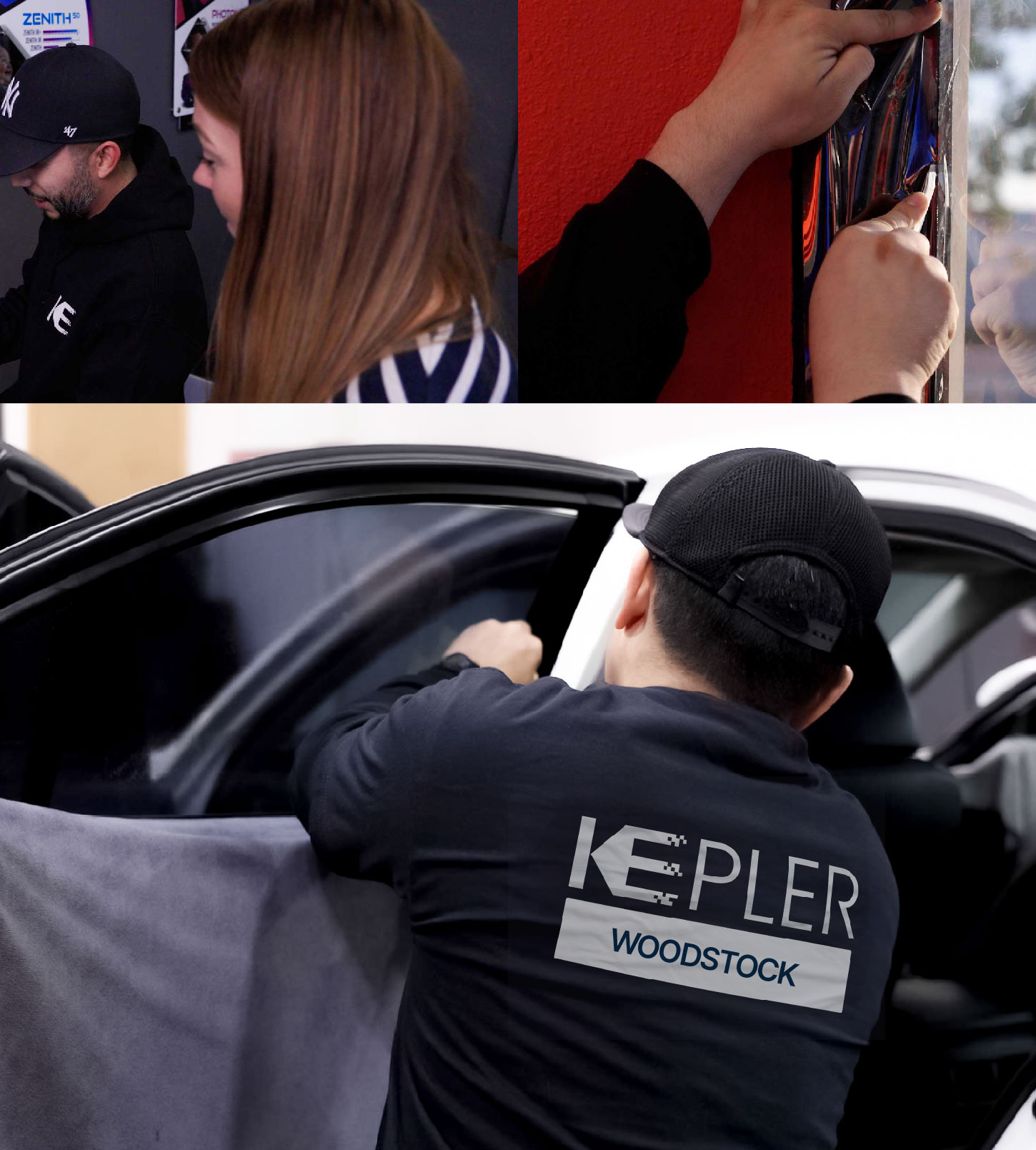Automotive Window Tinting Expert Applying Film in Woodstock, Georgia