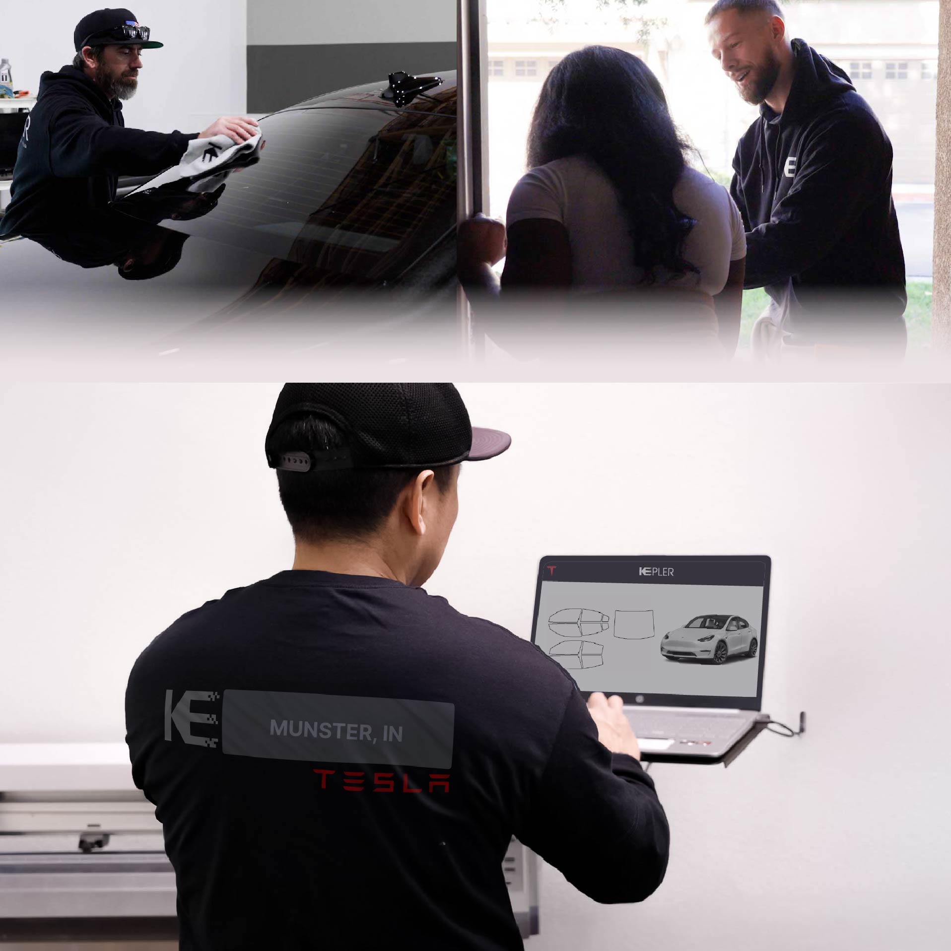 Kepler Technician Fitting High-tech Window Tint to Tesla in Munster