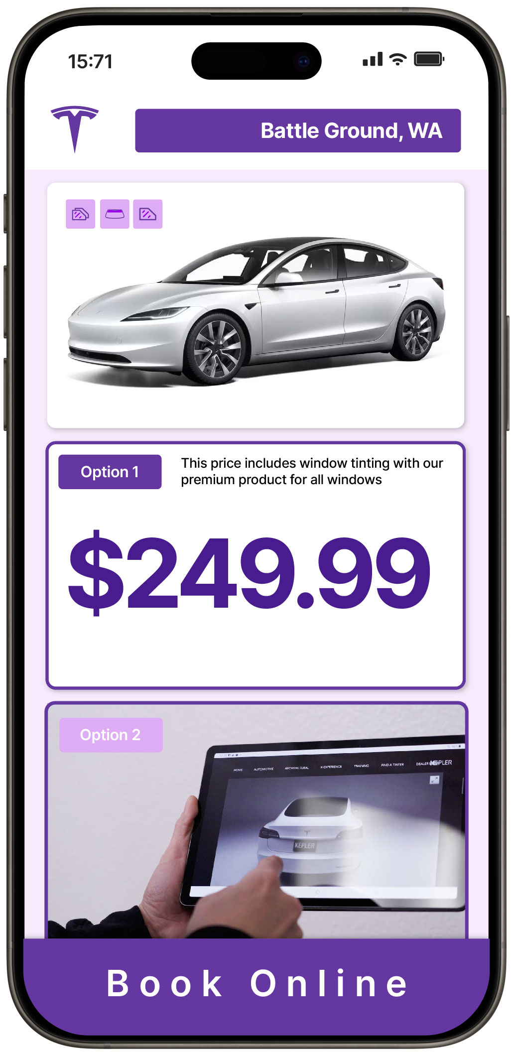 View Competitive Tesla Window Tinting Prices in Battle Ground, Washington