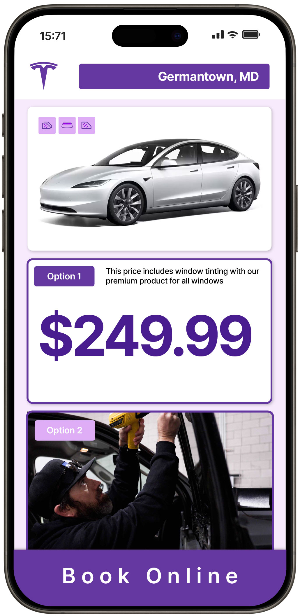 View Reasonable Tesla Window Tinting Costs in Germantown, Maryland