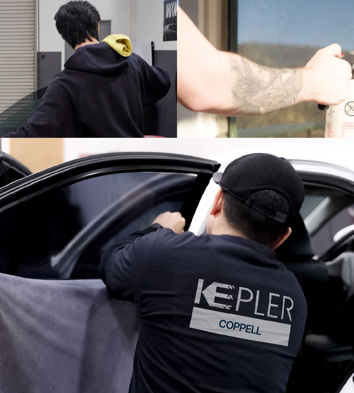 Automotive Window Tinting Expert Applying Film in Coppell, Texas