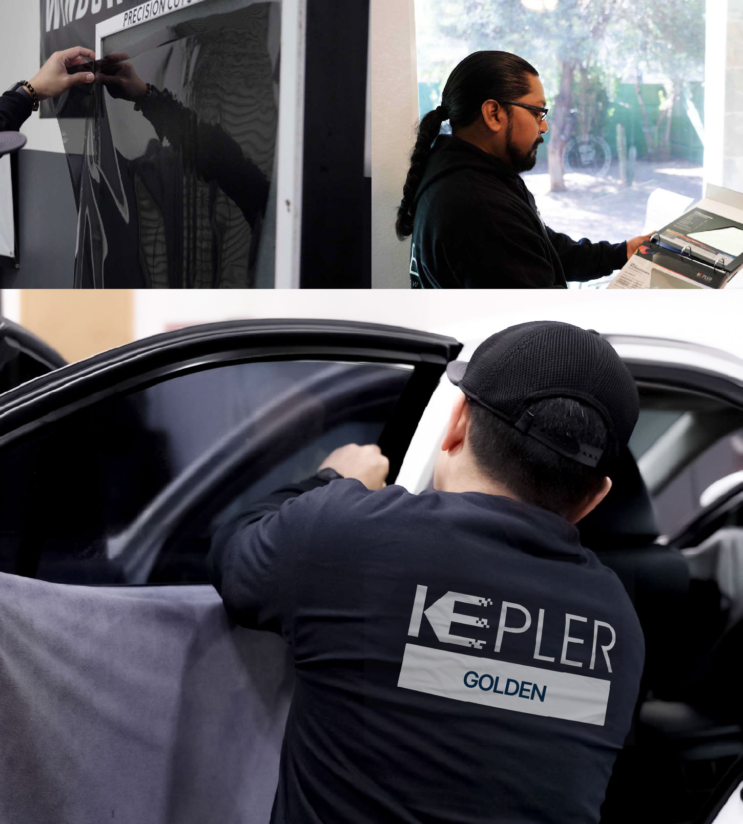 Automotive Window Tinting Expert Applying Film in Golden, Colorado