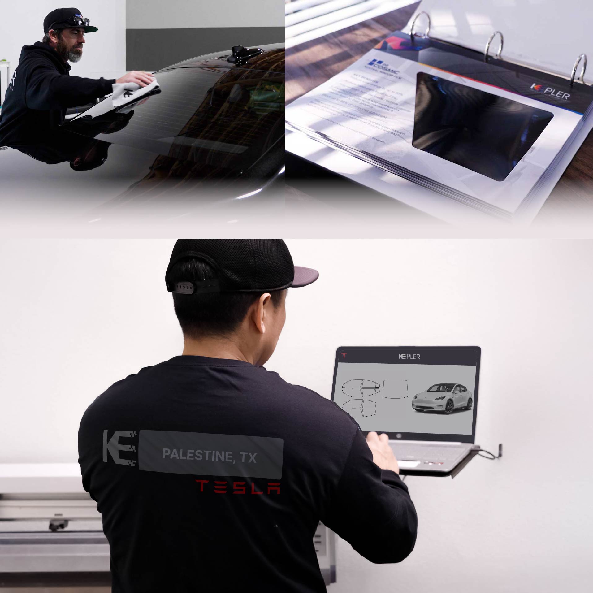 Kepler Technician Installing Advanced Window Tint to Tesla in Palestine