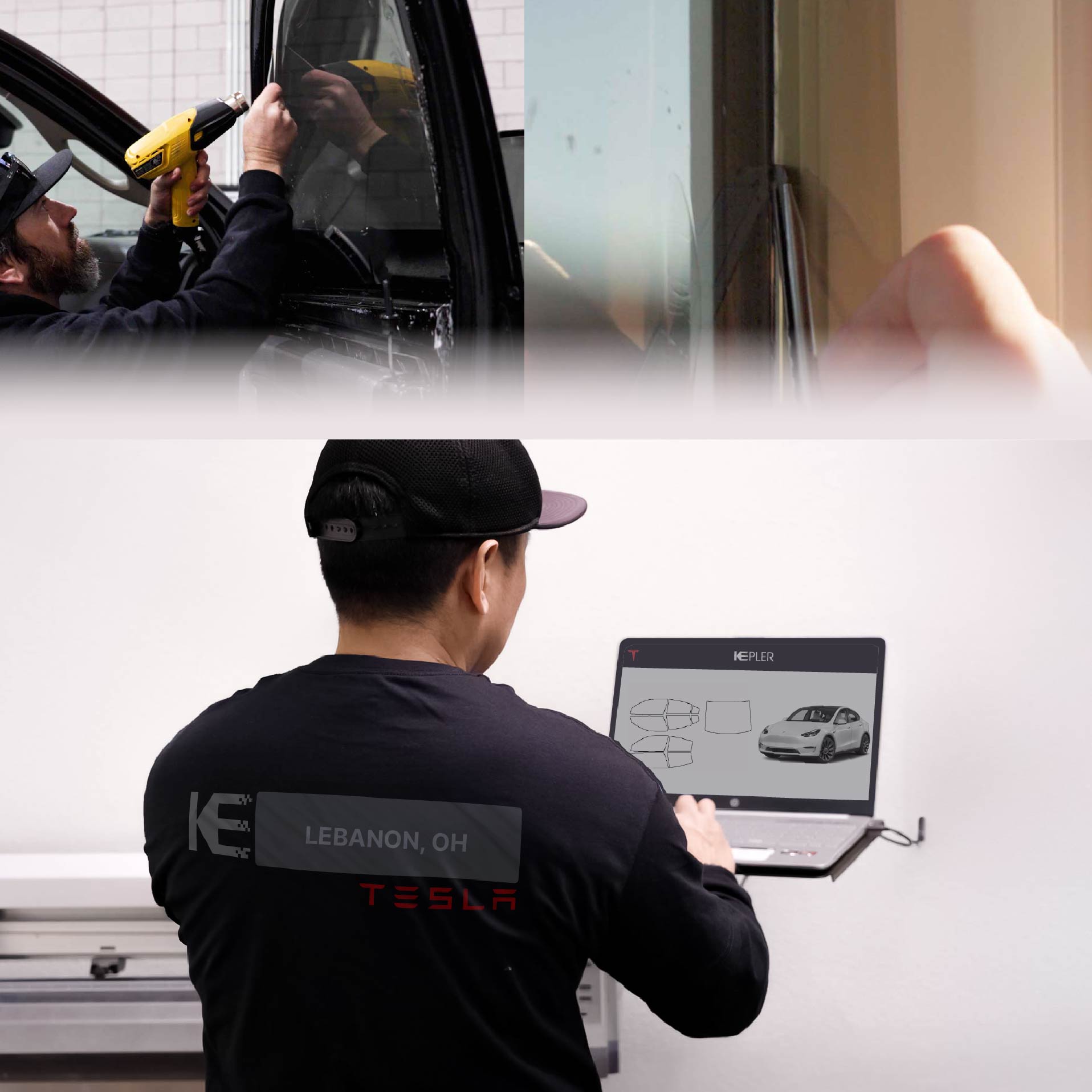 Expert Technician Installing High-tech Window Tint to Tesla in Lebanon