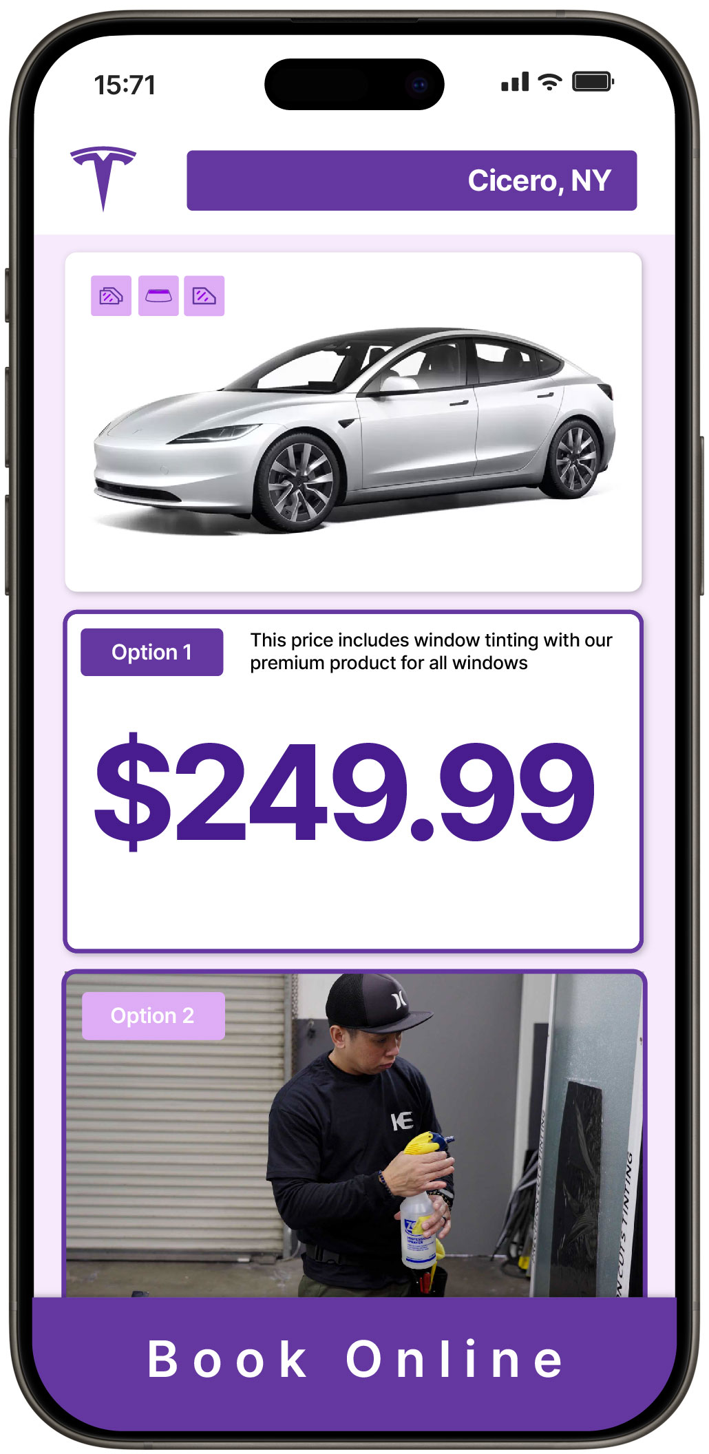 View Reasonable Tesla Window Tinting Rates in Cicero, New York