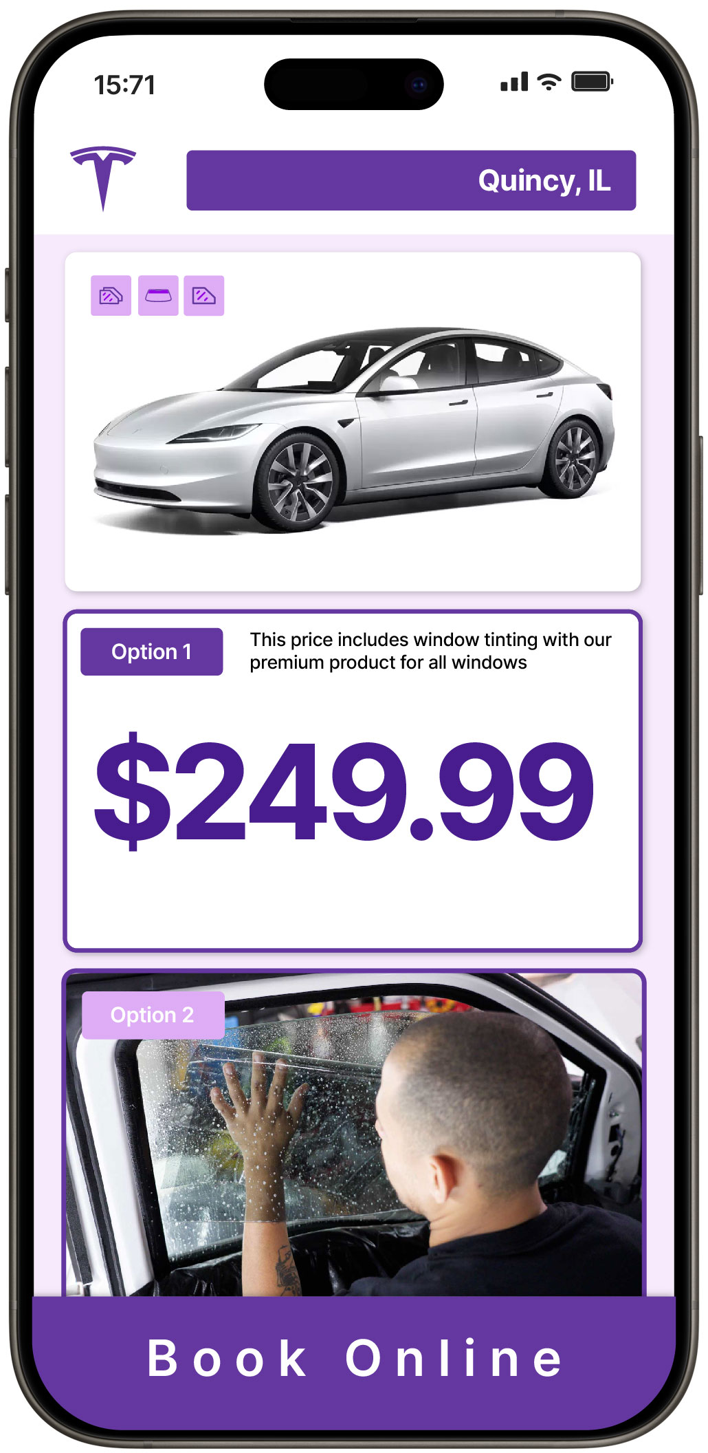 View Affordable Tesla Window Tinting Rates in Quincy, Illinois