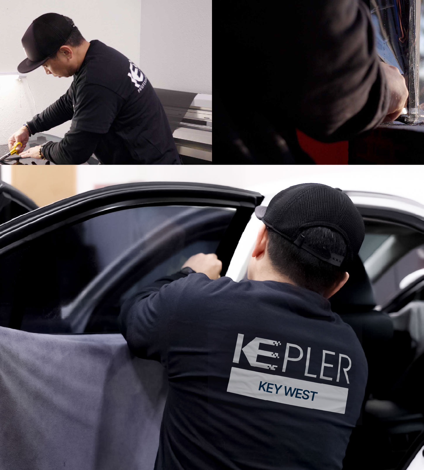 Automotive Window Tinting Expert Applying Film in Key West, Florida