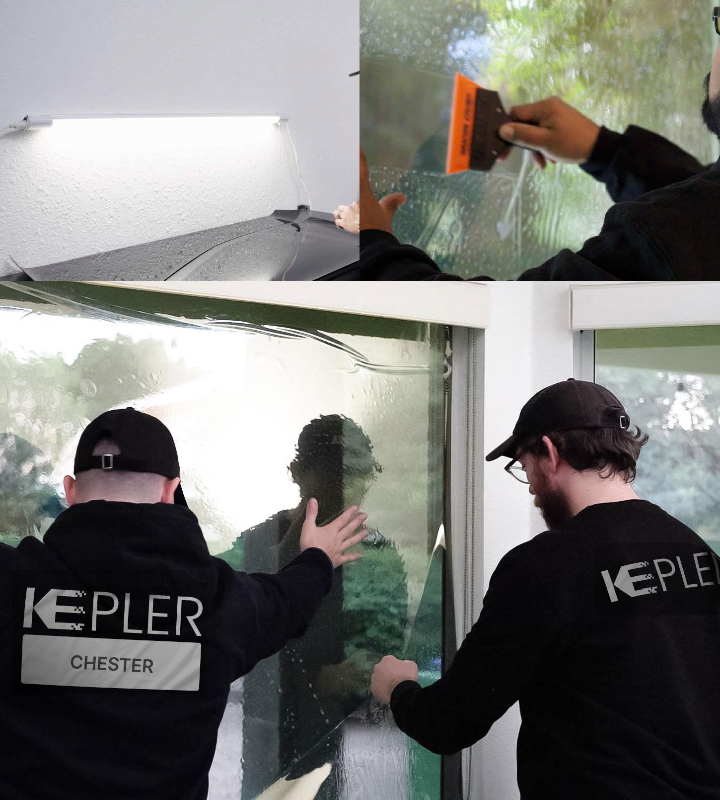 Kepler Technician Applying High-tech Window Tint to Home in Chester