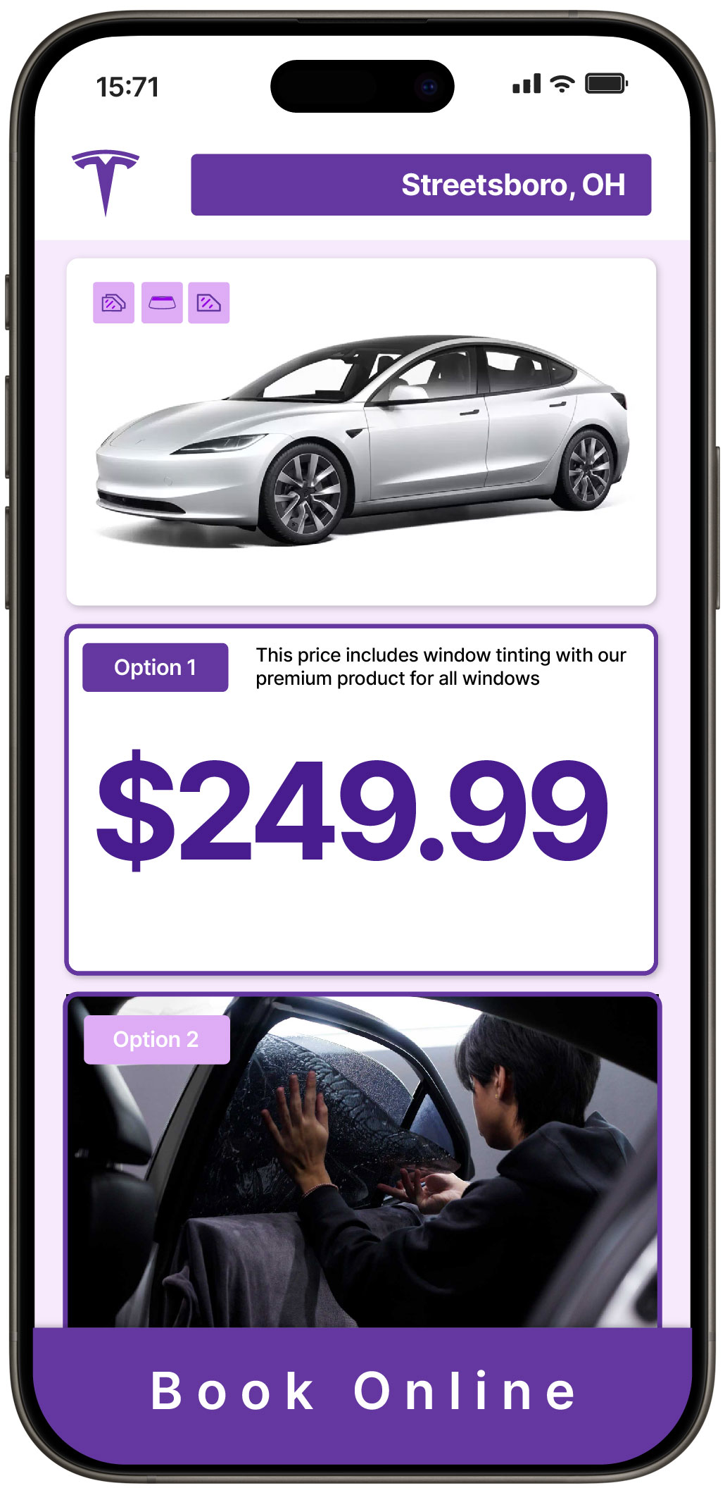View Competitive Tesla Window Tinting Prices in Streetsboro, Ohio