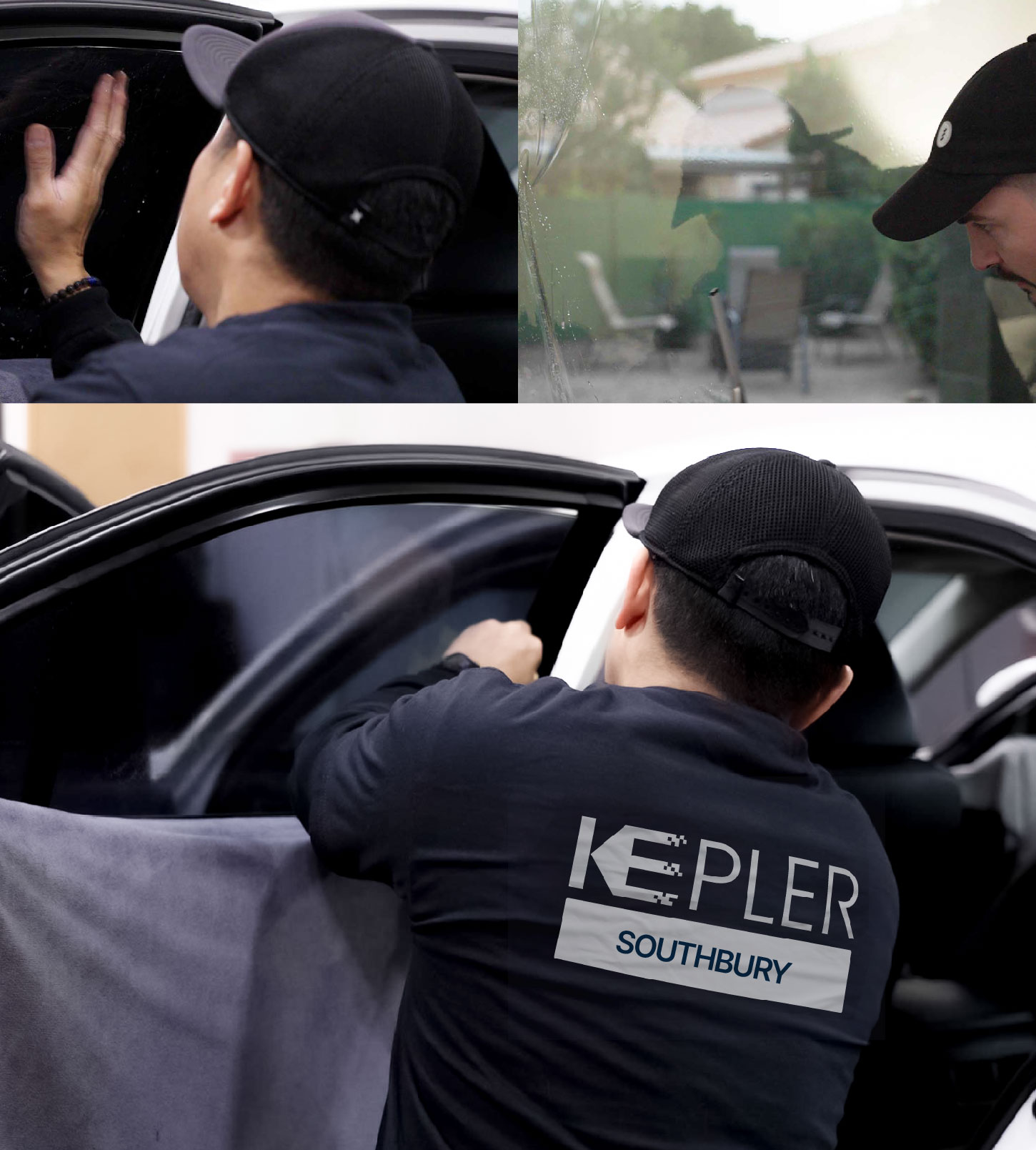 Automotive Window Tinting Expert Applying Film in Southbury, Connecticut