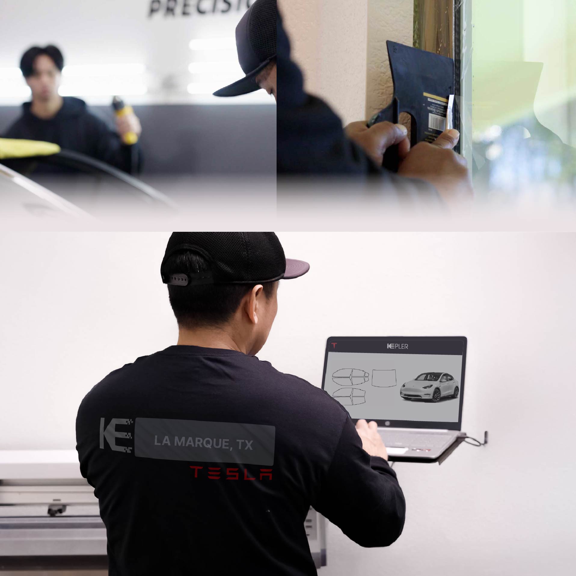 Kepler Technician Fitting High-tech Window Tint to Tesla in La Marque