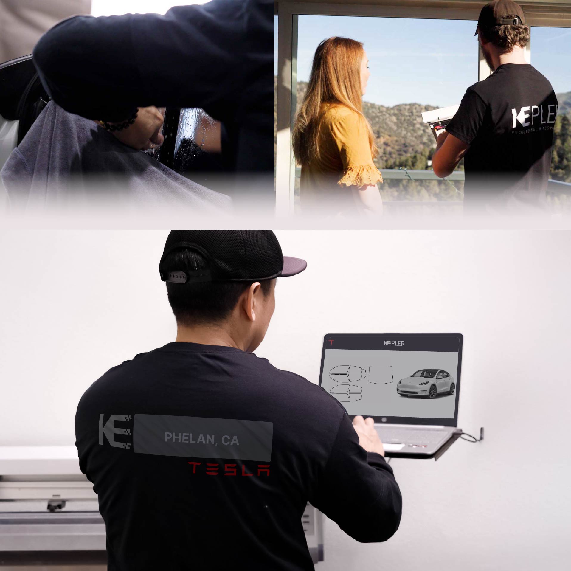 Kepler Technician Installing Advanced Window Tint to Tesla in Phelan