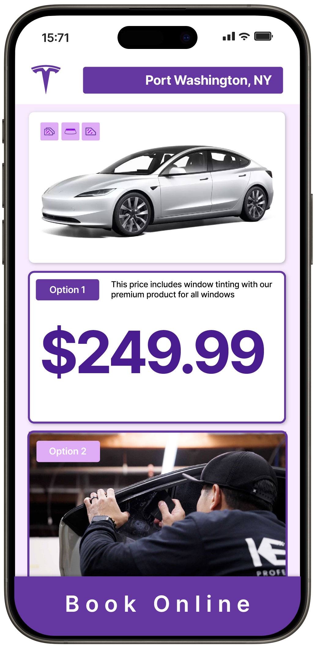 View Competitive Tesla Window Tinting Prices in Port Washington, New York