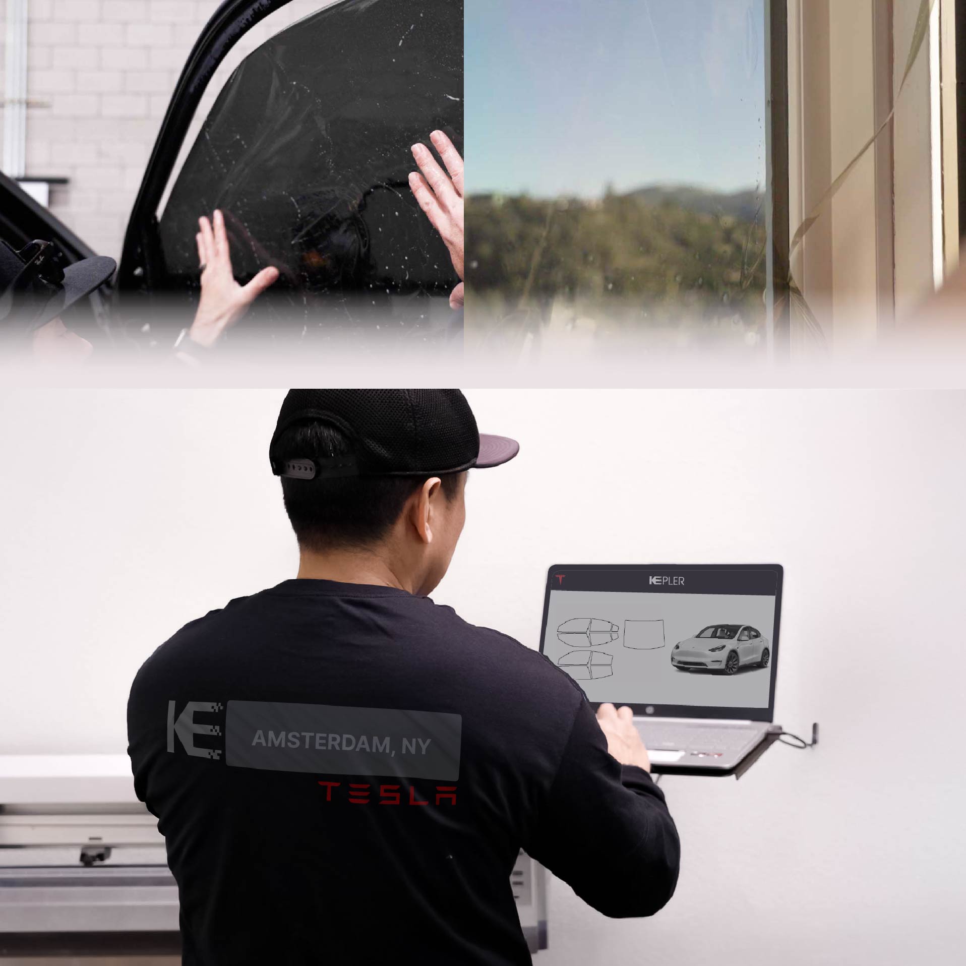 Expert Technician Installing Advanced Window Tint to Tesla in Amsterdam