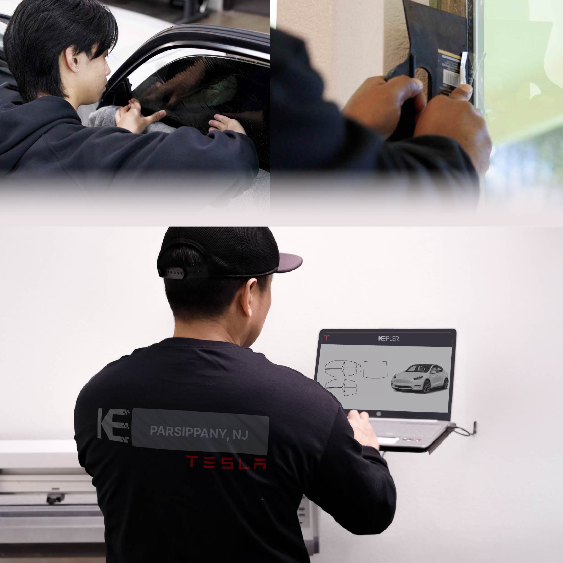 Kepler Technician Installing High-tech Window Tint to Tesla in Parsippany
