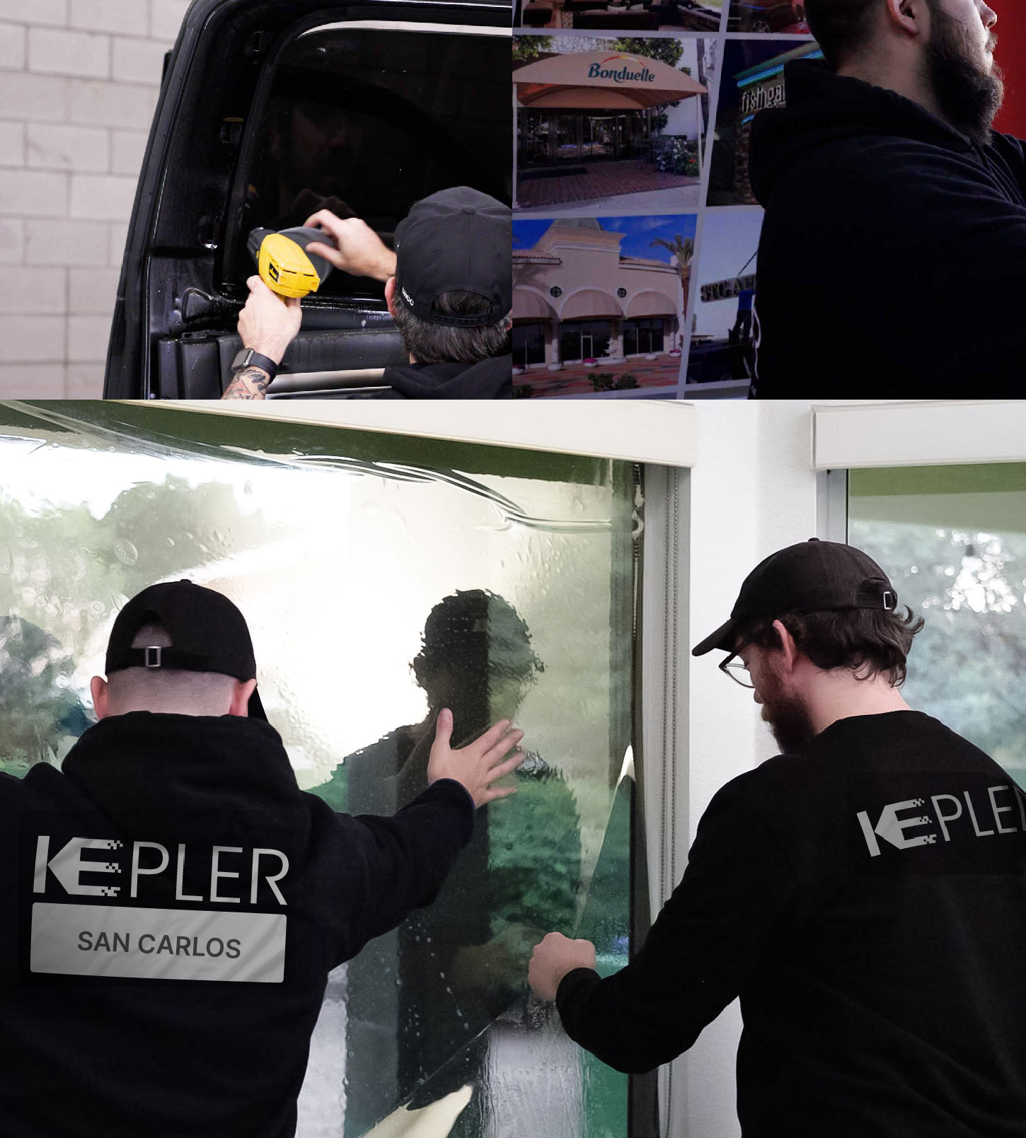 Expert Technician Installing High-tech Window Tint to Home in San Carlos