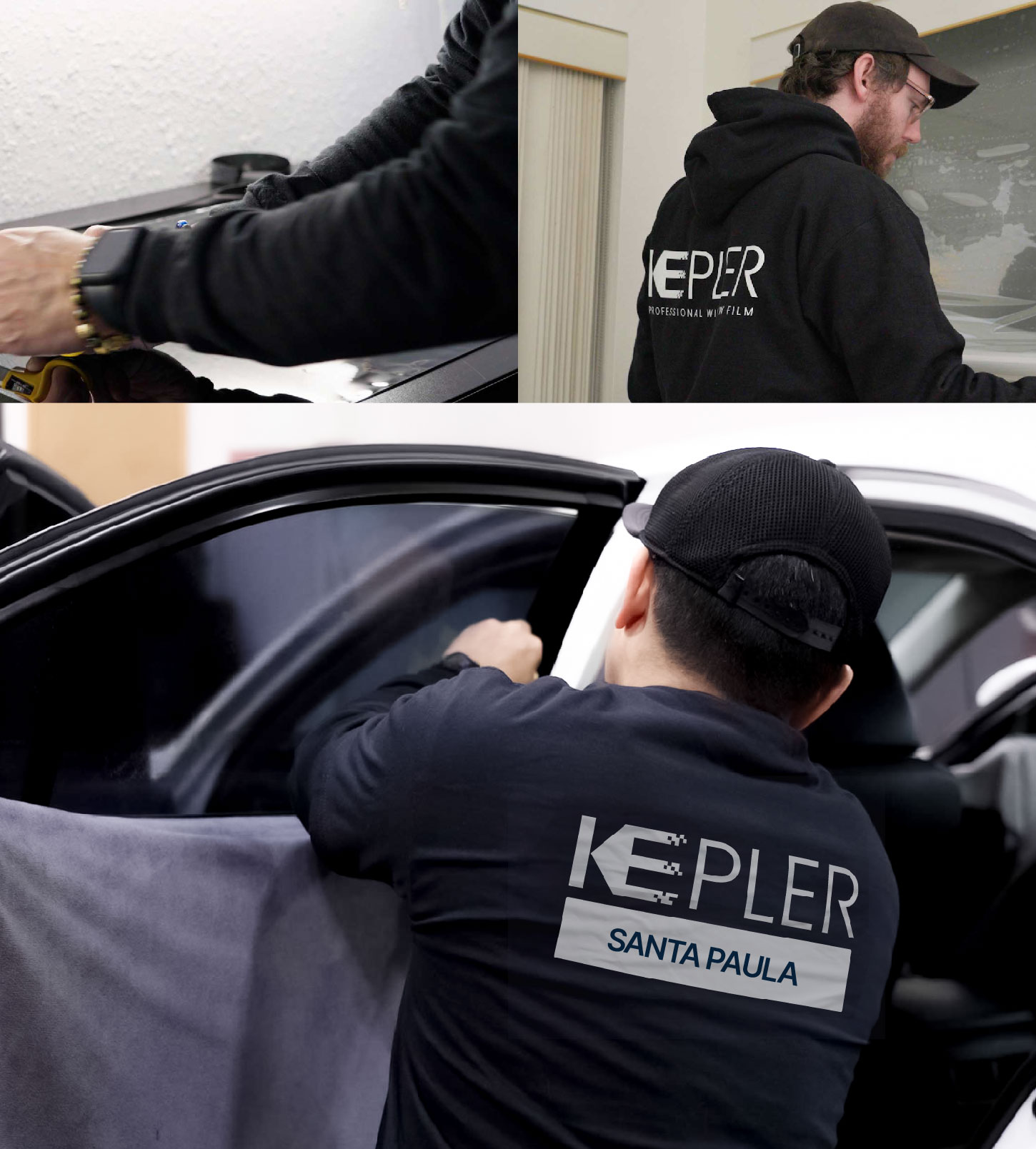 Automotive Window Tinting Expert Applying Film in Santa Paula, California