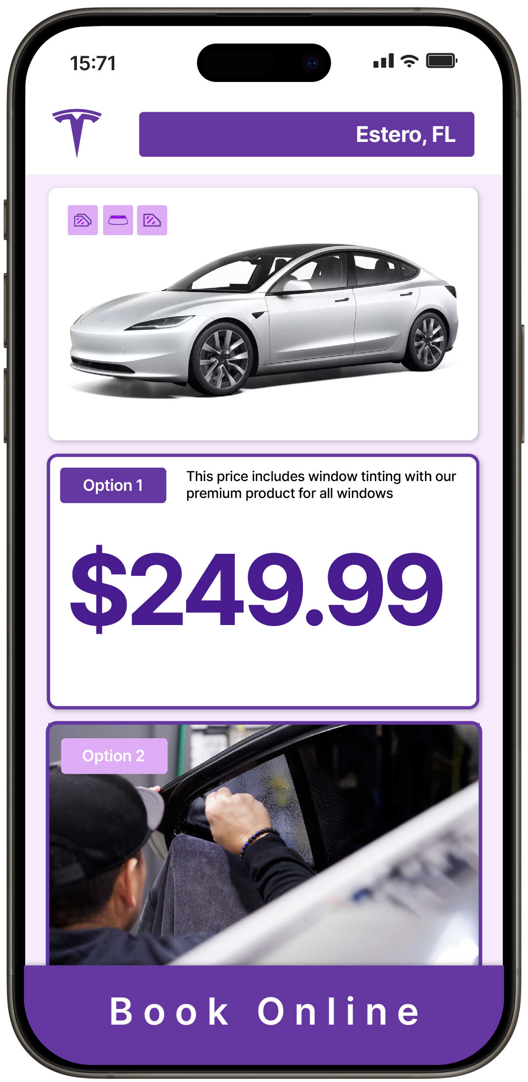 View Reasonable Tesla Window Tinting Costs in Estero, Florida