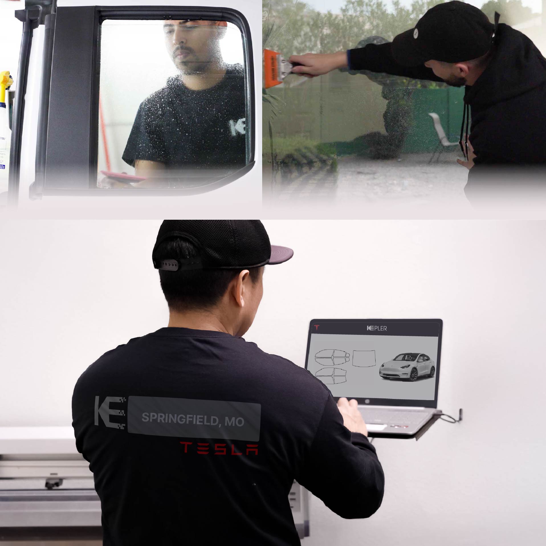 Kepler Technician Fitting Ceramic Window Tint to Tesla in Springfield
